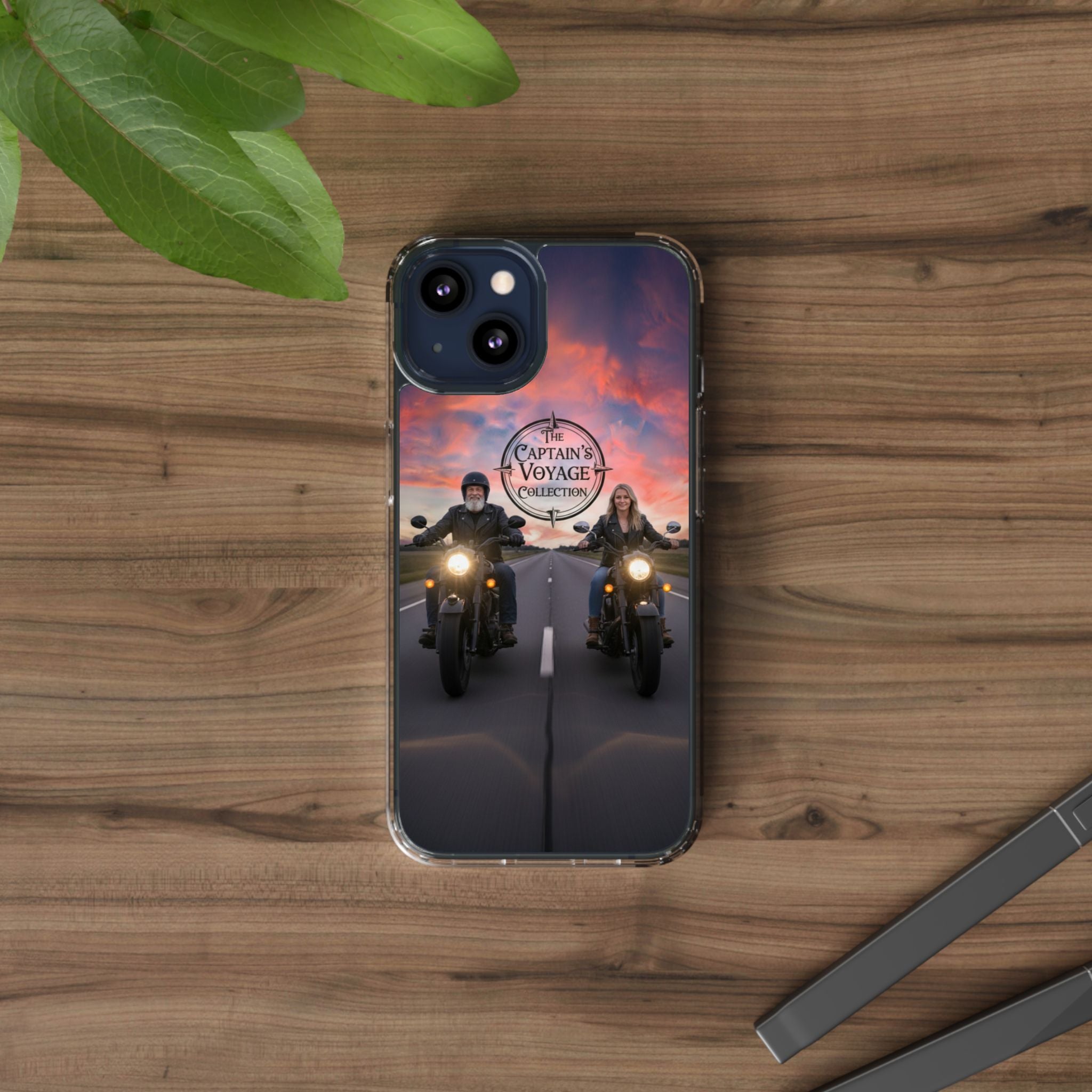 Clear Phone Case — 'The Captain's Voyage Collection' Motorcycle Sunset Design