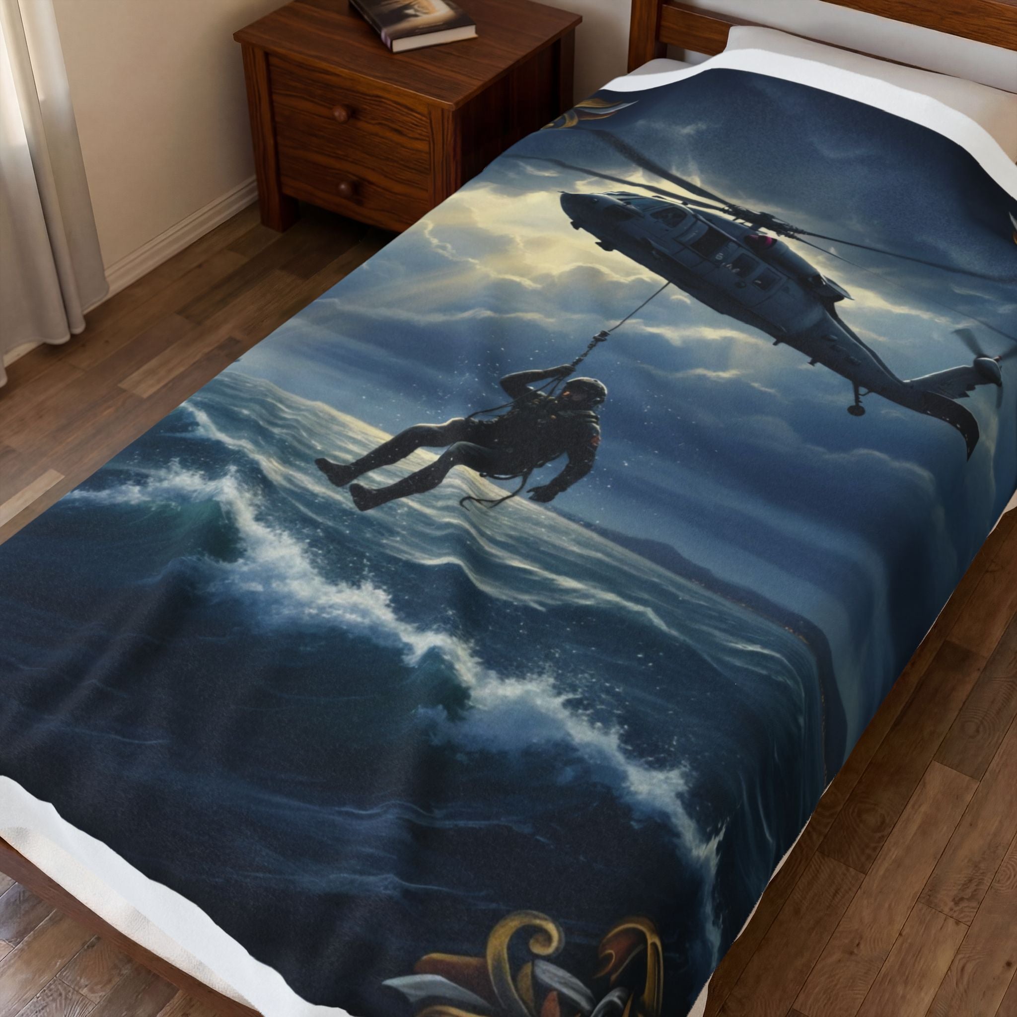 Rescue Helicopter Velveteen Plush Blanket — Maritime SAR Scene