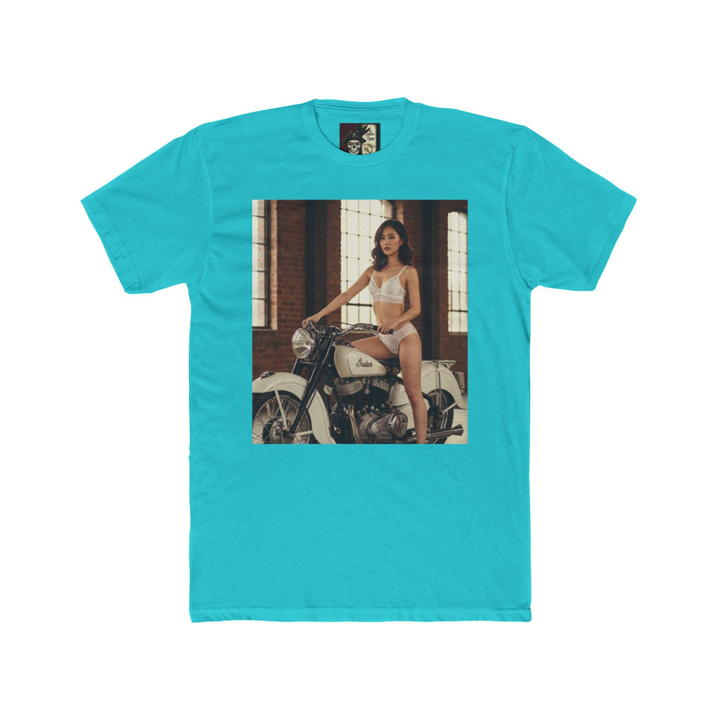 Vintage Motorcycle Pinup Tee — Retro Biker Photo Crewneck