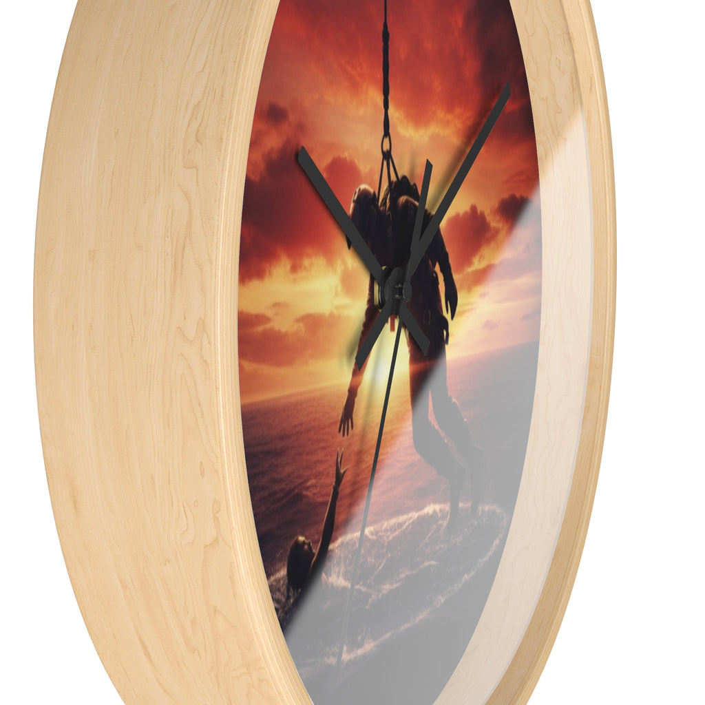 Wall Clock — Dramatic Rescue Helicopter Sunset Clock for First Responders & Military