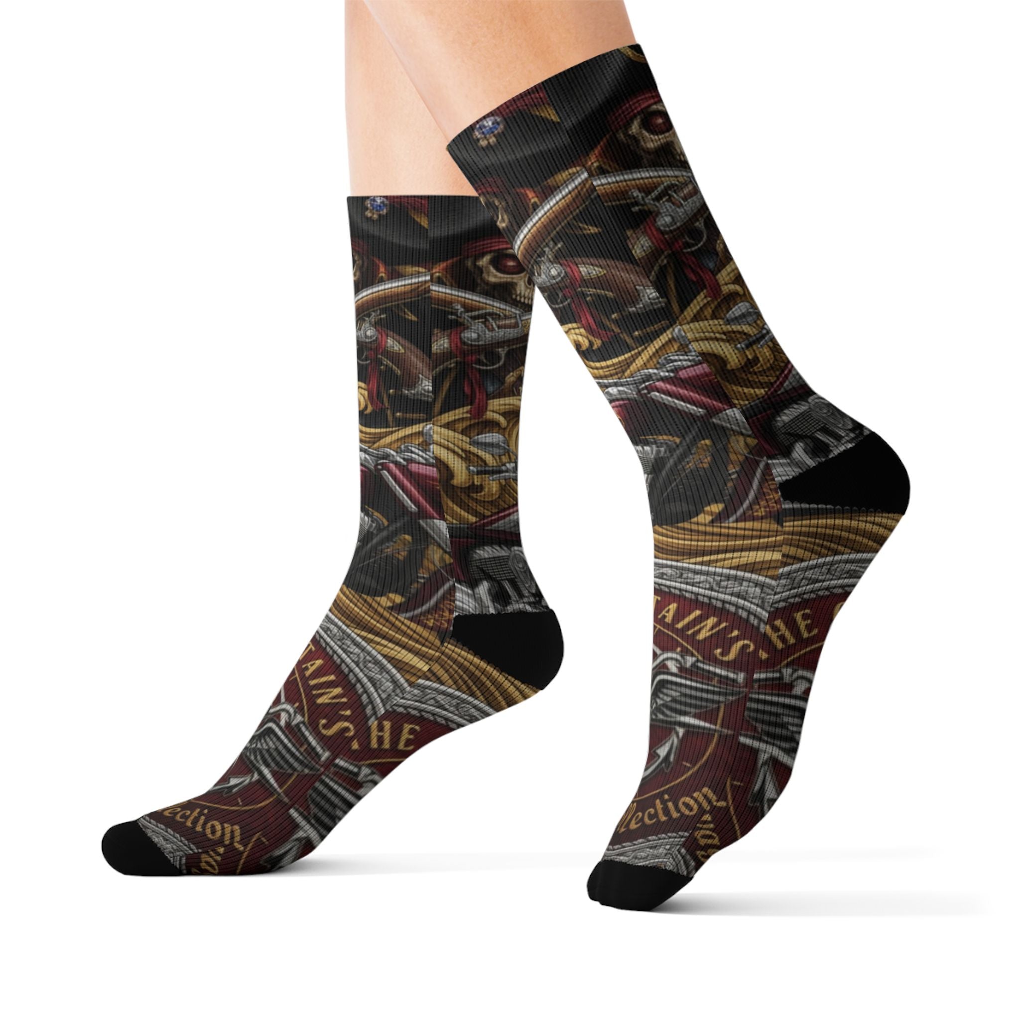 Skull & Anchor Sublimation Socks — Nautical Pirate Crew Graphic Socks