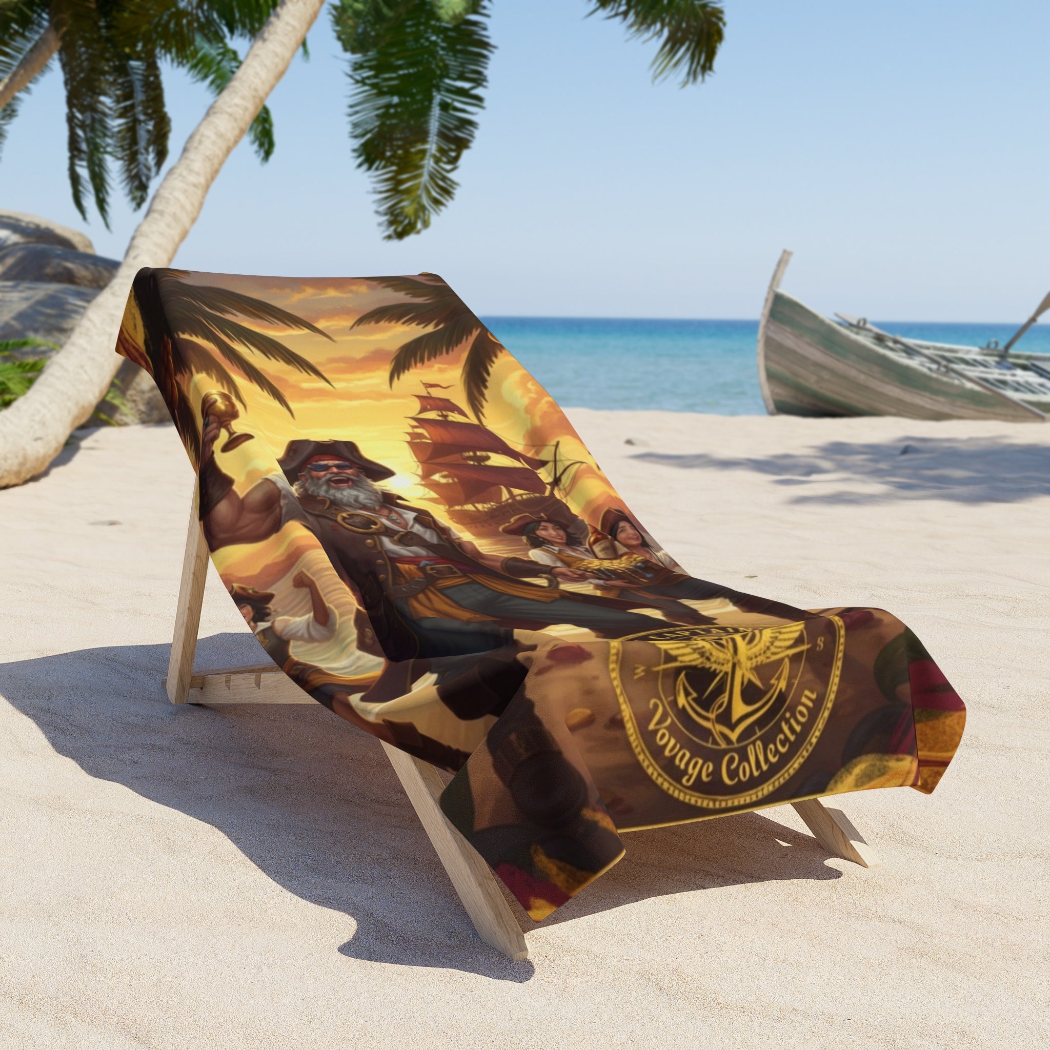 Pirate Sunset Beach Towel – Vintage Captain Skull Design