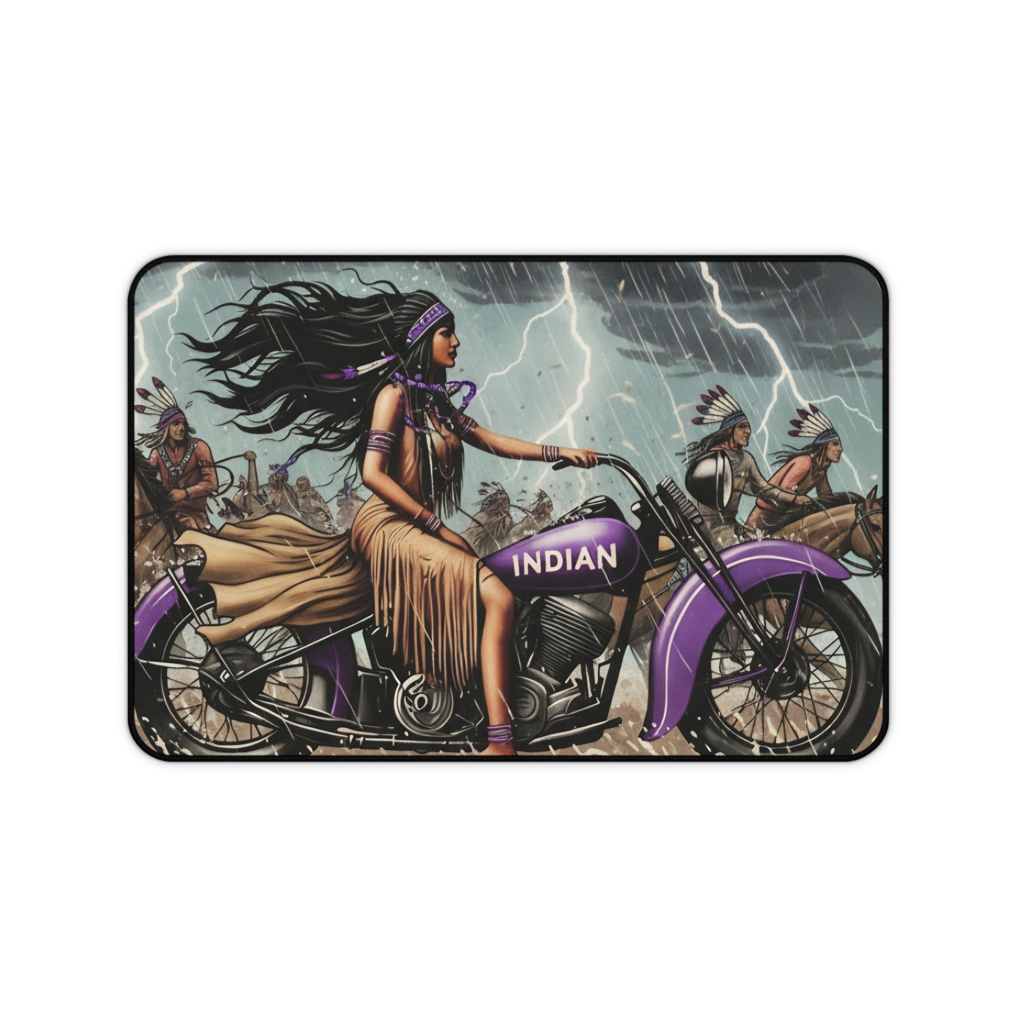 Indian Motorcycle Native Rider Desk Mat — Vintage Biker Art Mouse Pad