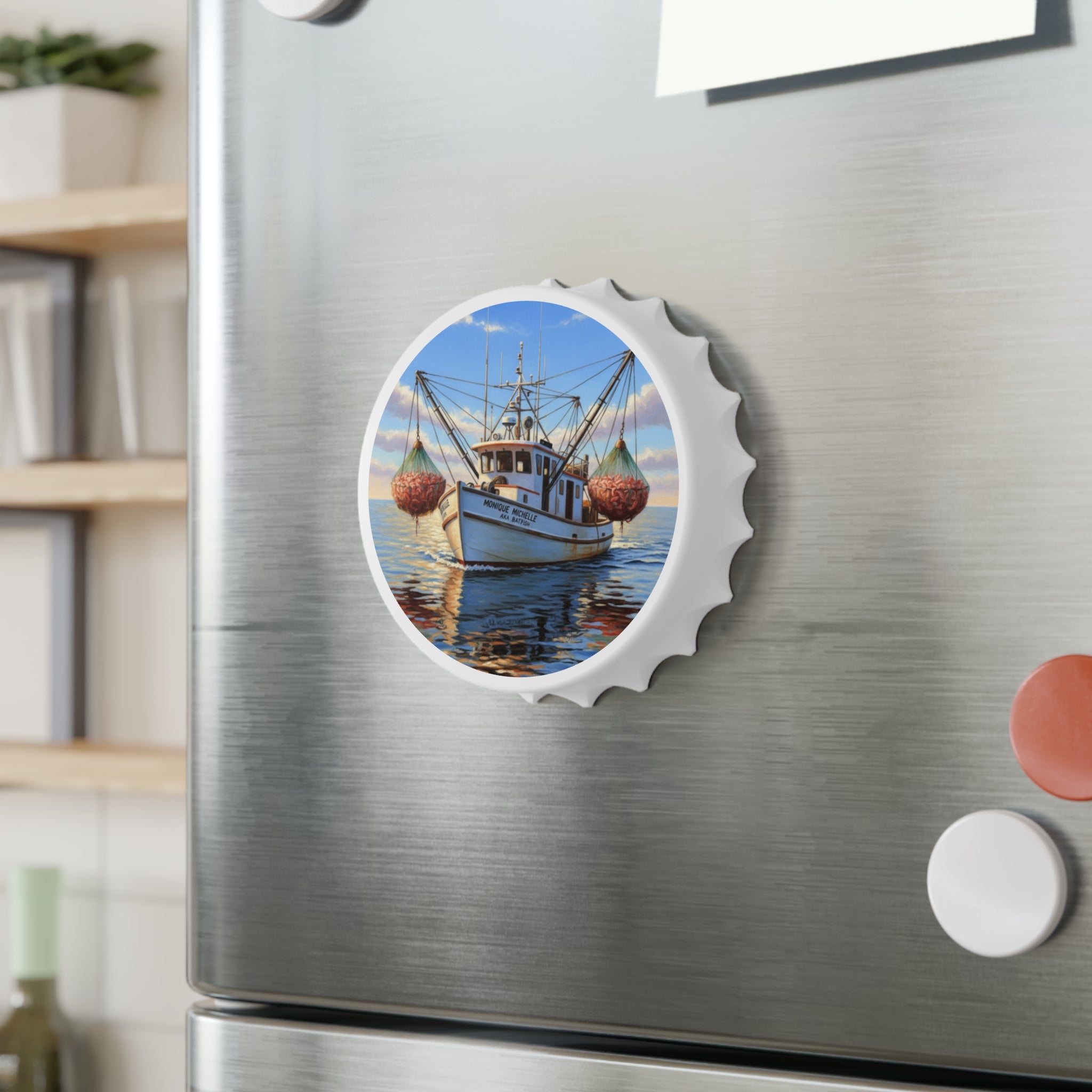 Nautical Shrimp Boat Bottle Opener — Fishing Boat Ocean Scene