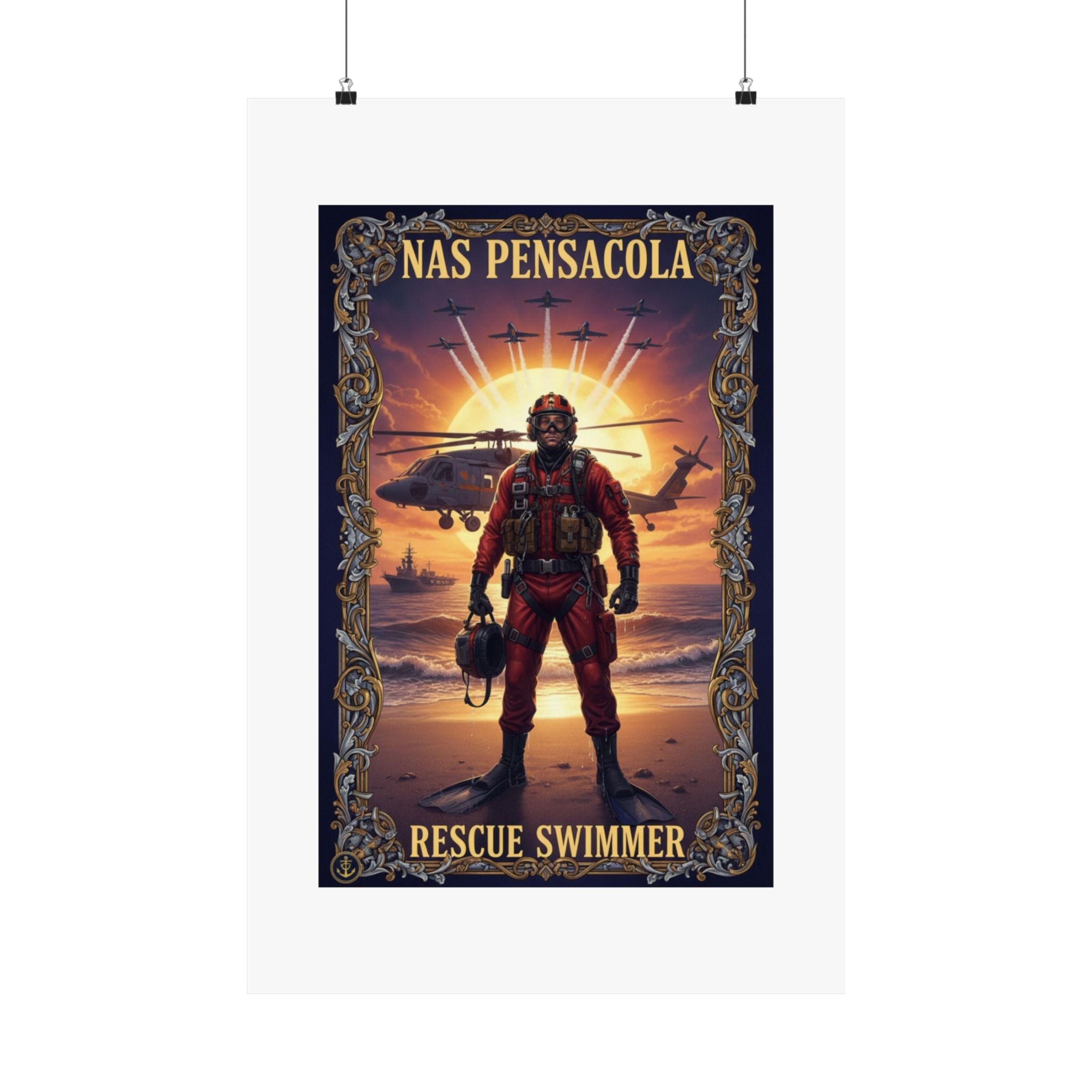 NAS Pensacola Rescue Swimmer Matte Poster — Military Search & Rescue Wall Art