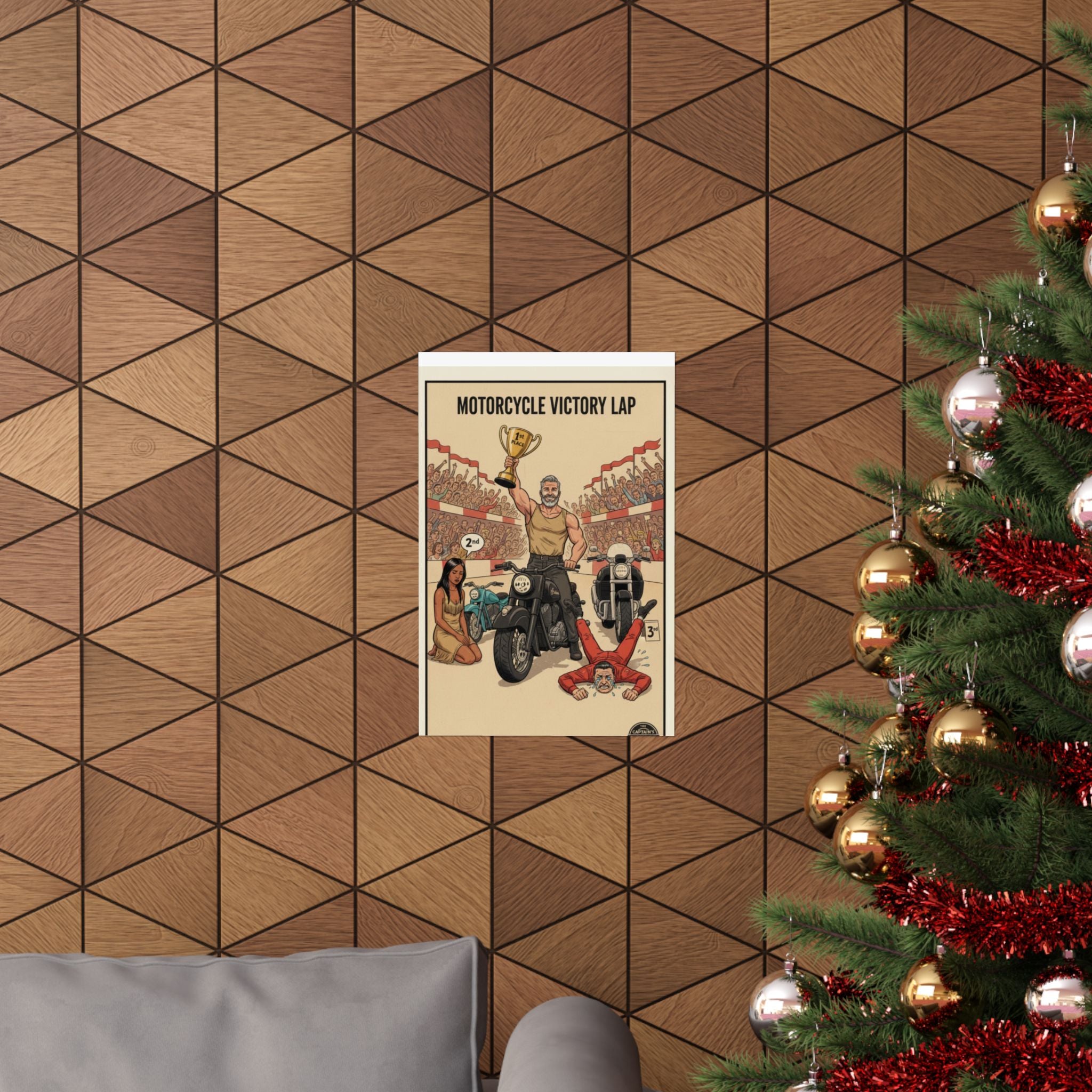 Motorcycle Victory Lap Poster — Retro Biker Triumph Matte Vertical Art