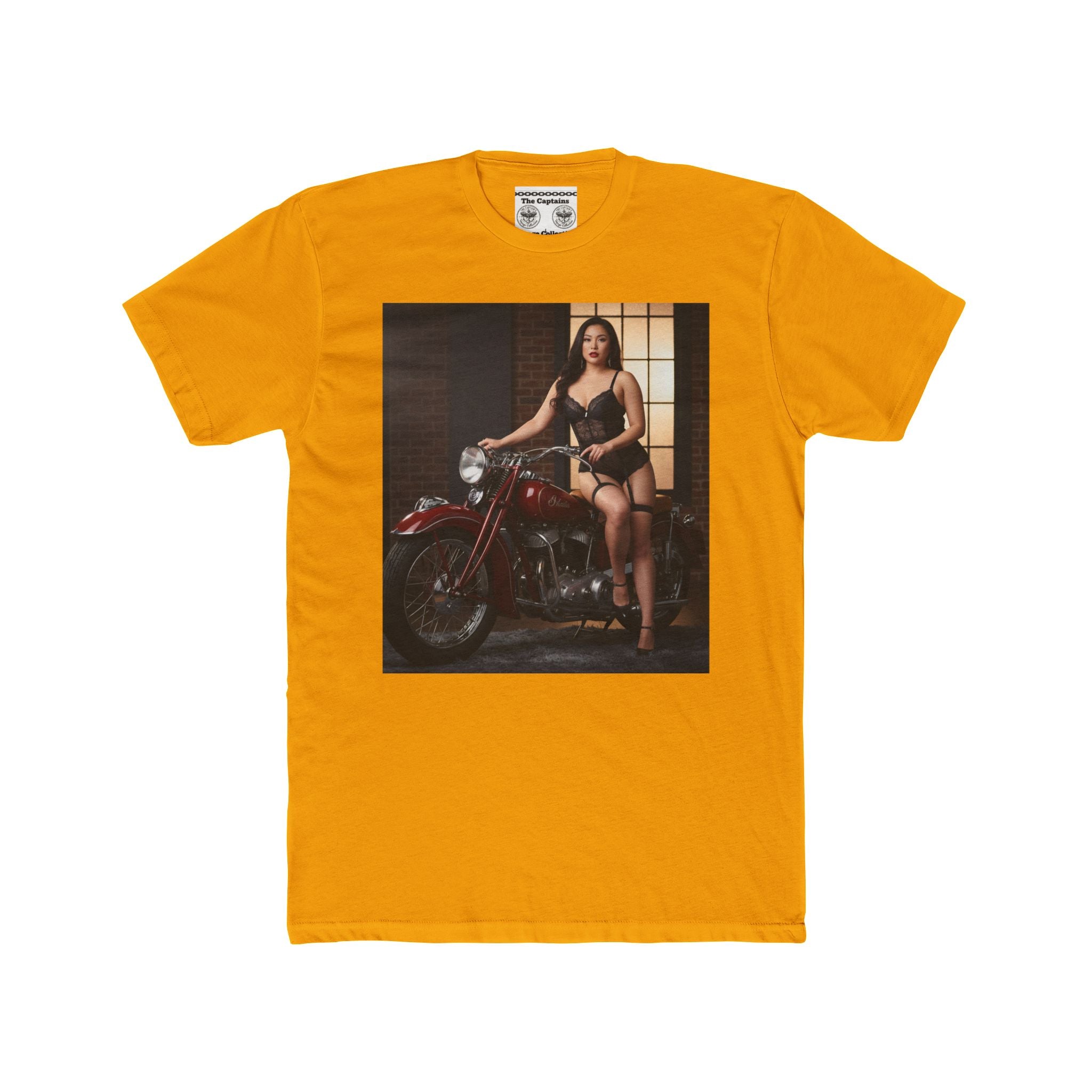 Vintage Motorcycle Pinup Tee — Retro Biker Photo Graphic T-Shirt
