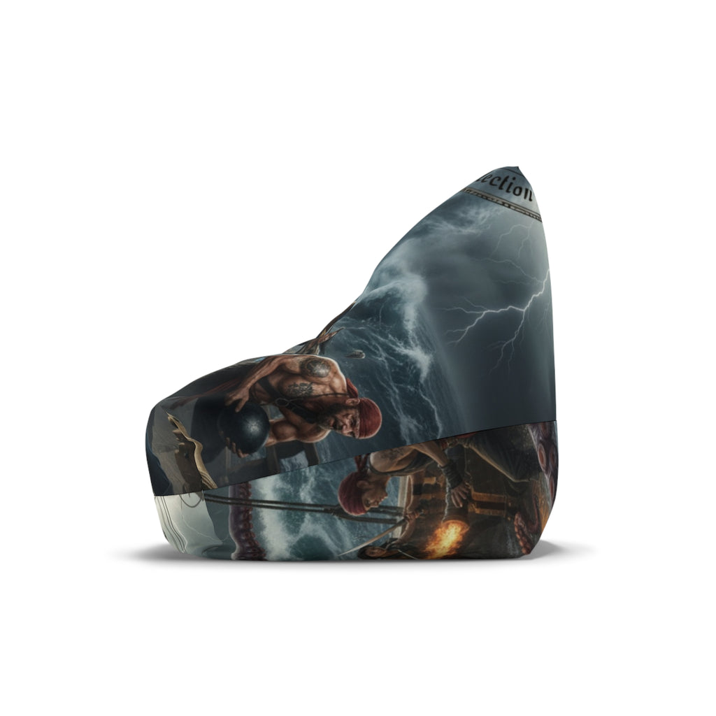 Bean Bag Chair Cover — Stormy Sea Pirate Captain & Kraken Illustration