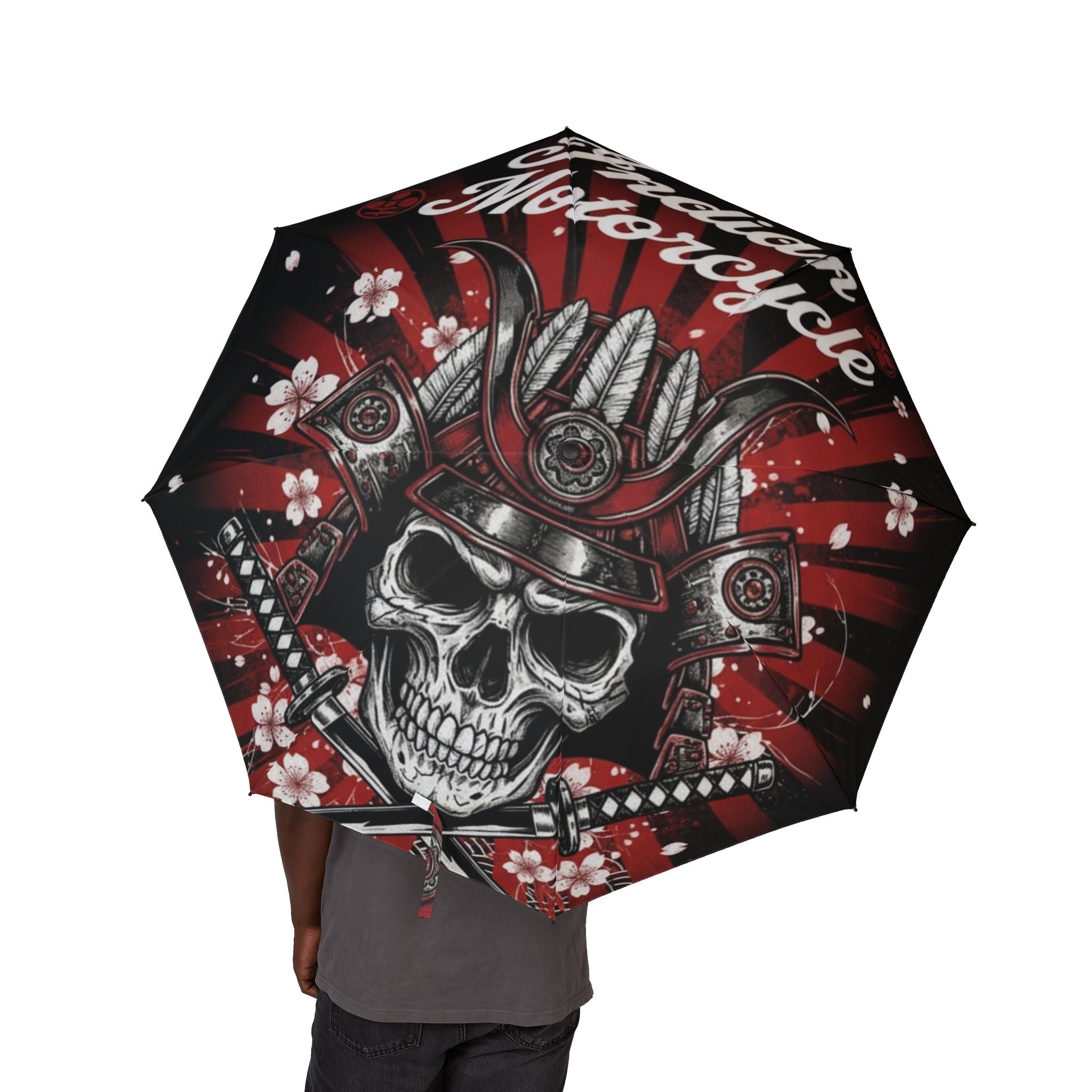 Skull Samurai Foldable Umbrella – Semi-Automatic Compact Rain Shield
