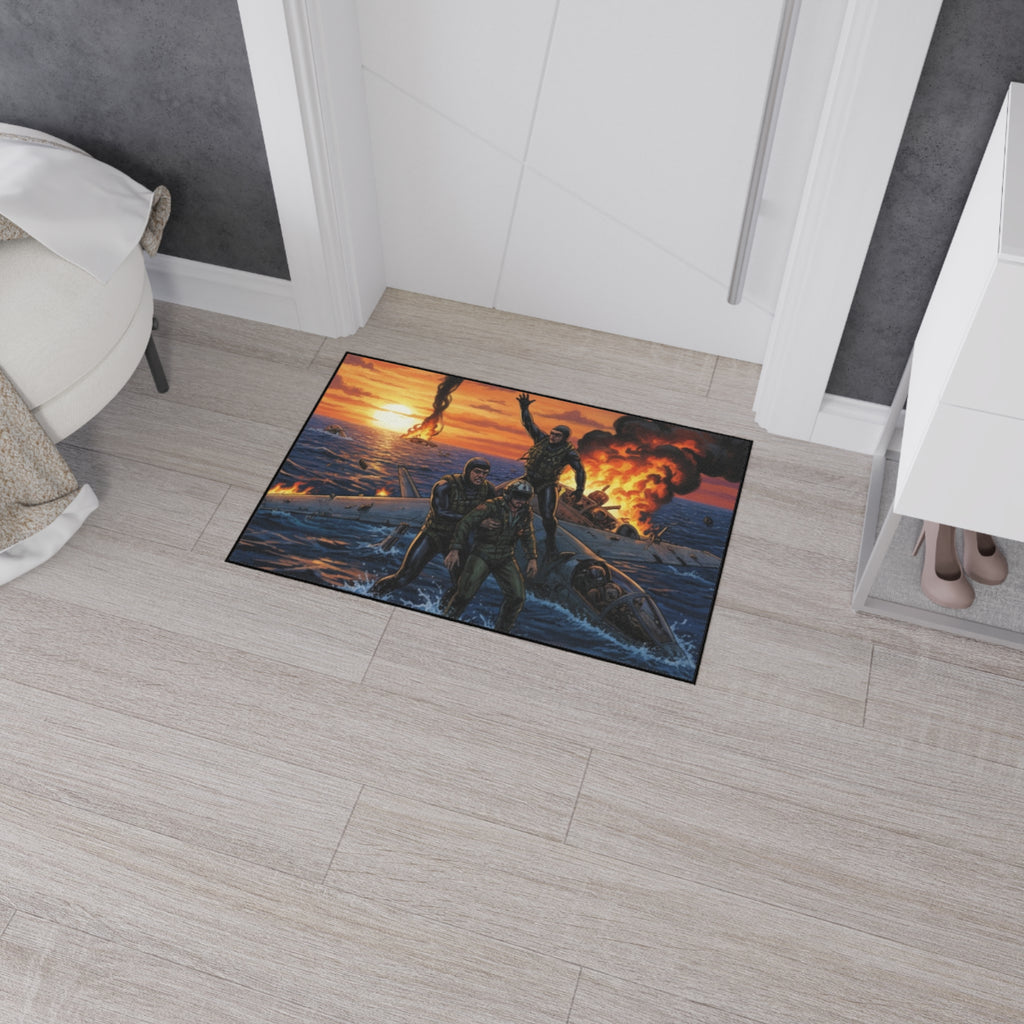 Heavy Duty Floor Mat — Rescue at Sea WWII Bomber Survivors Scene