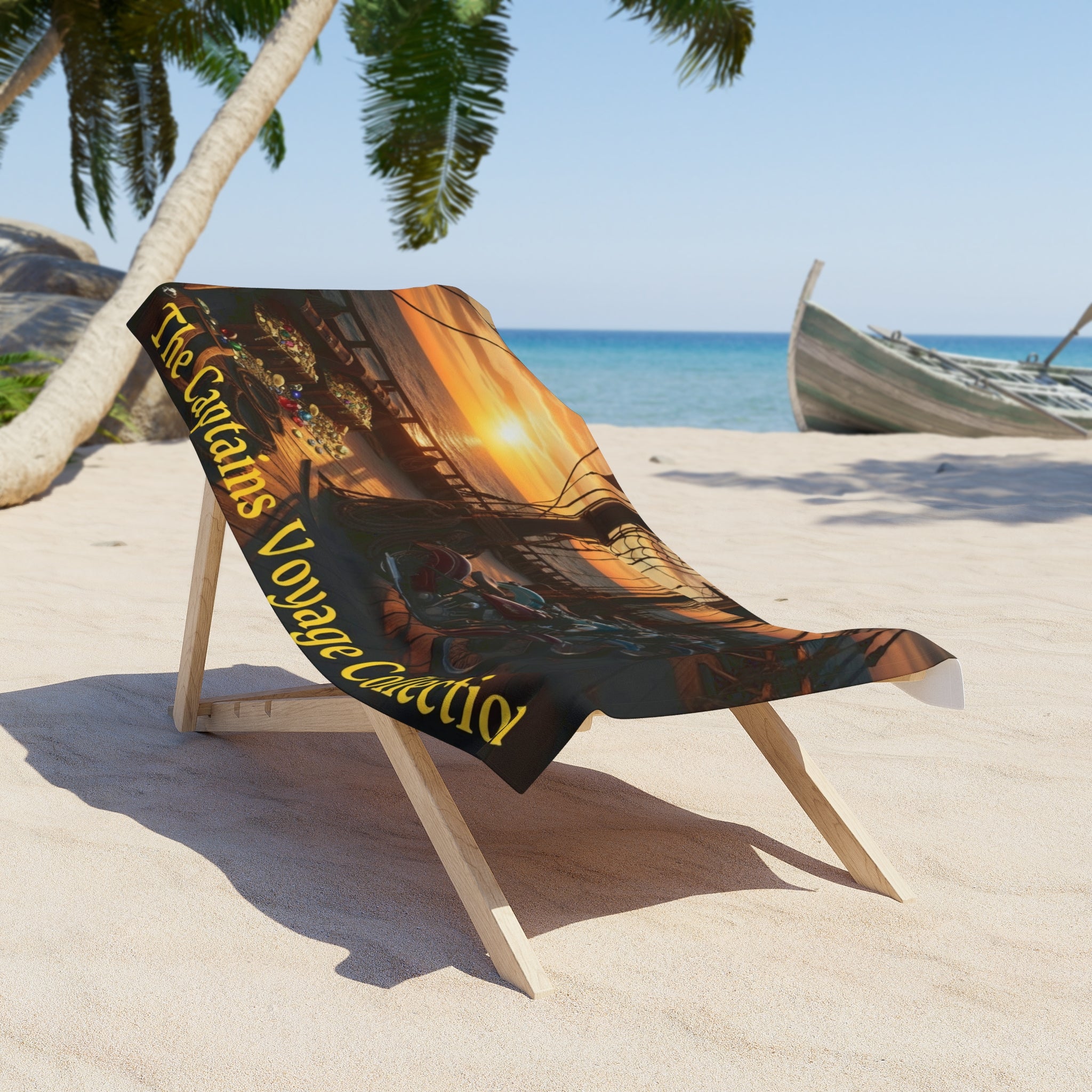 Captain's Voyage Beach Towel — Nautical Sunset Ship Deck Design