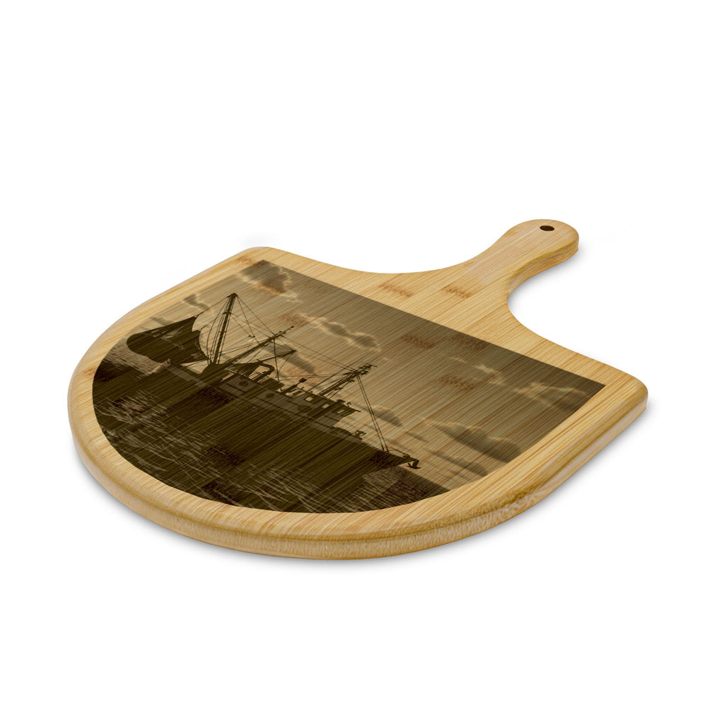 Engraved Bamboo Pizza Peel — Nautical Fishing Boat Photo