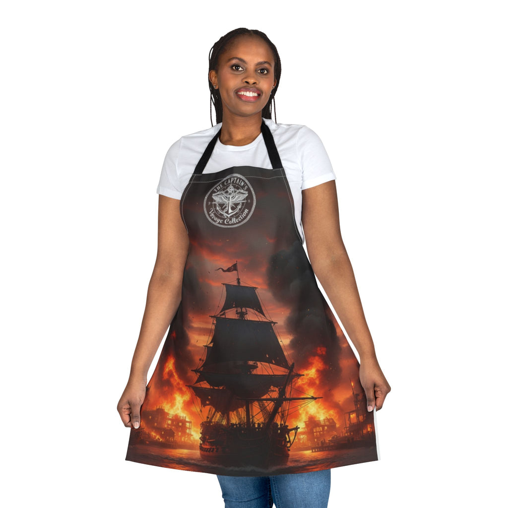 Pirate Ship on Fire Apron – Dramatic Nautical Cooking Apron