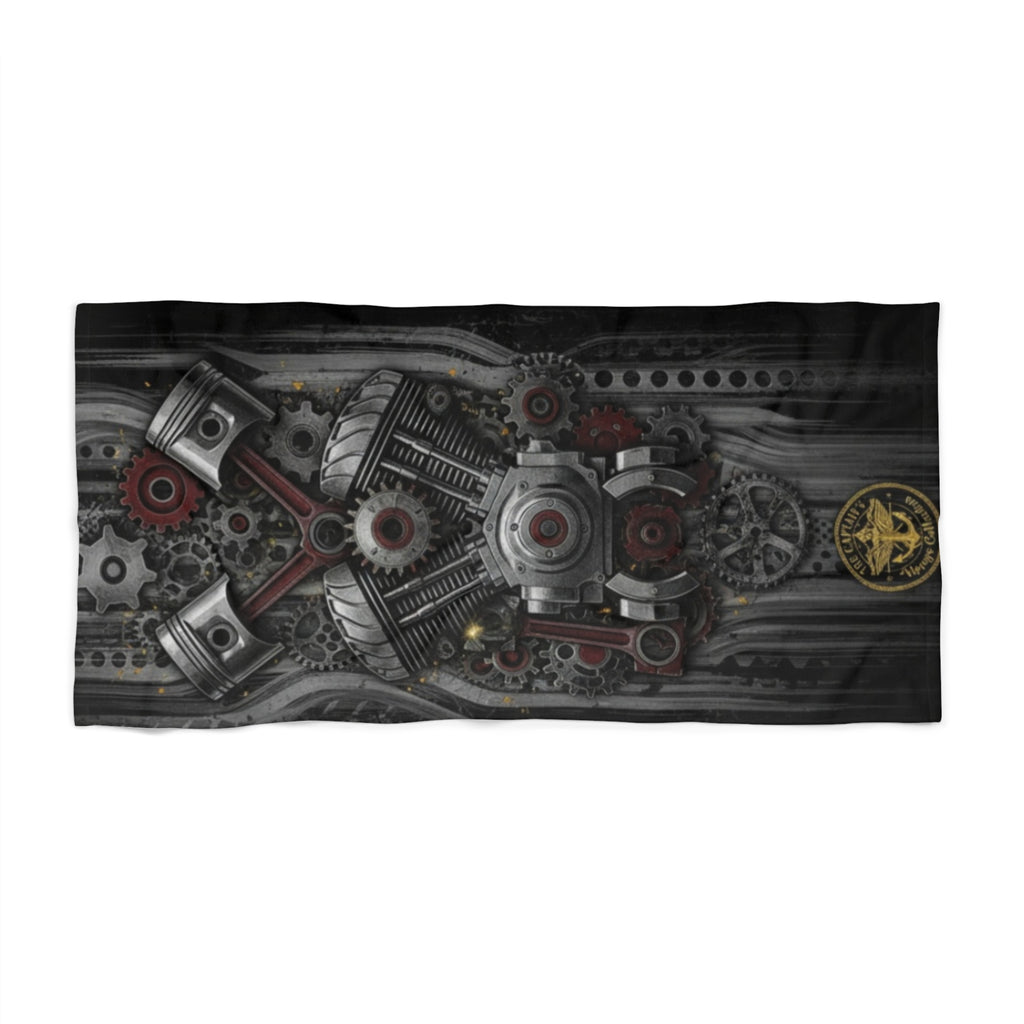 Motorcycle Engine Gears Beach Towel — Steampunk Bike Parts Design