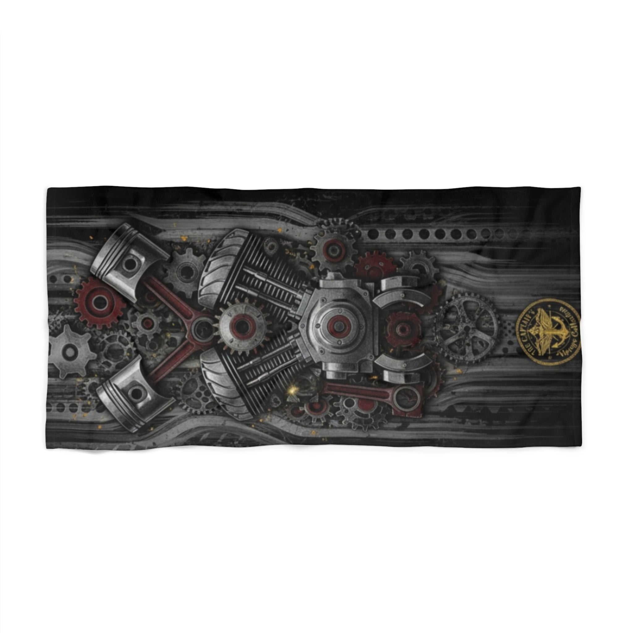 Motorcycle Engine Gears Beach Towel — Steampunk Bike Parts Design