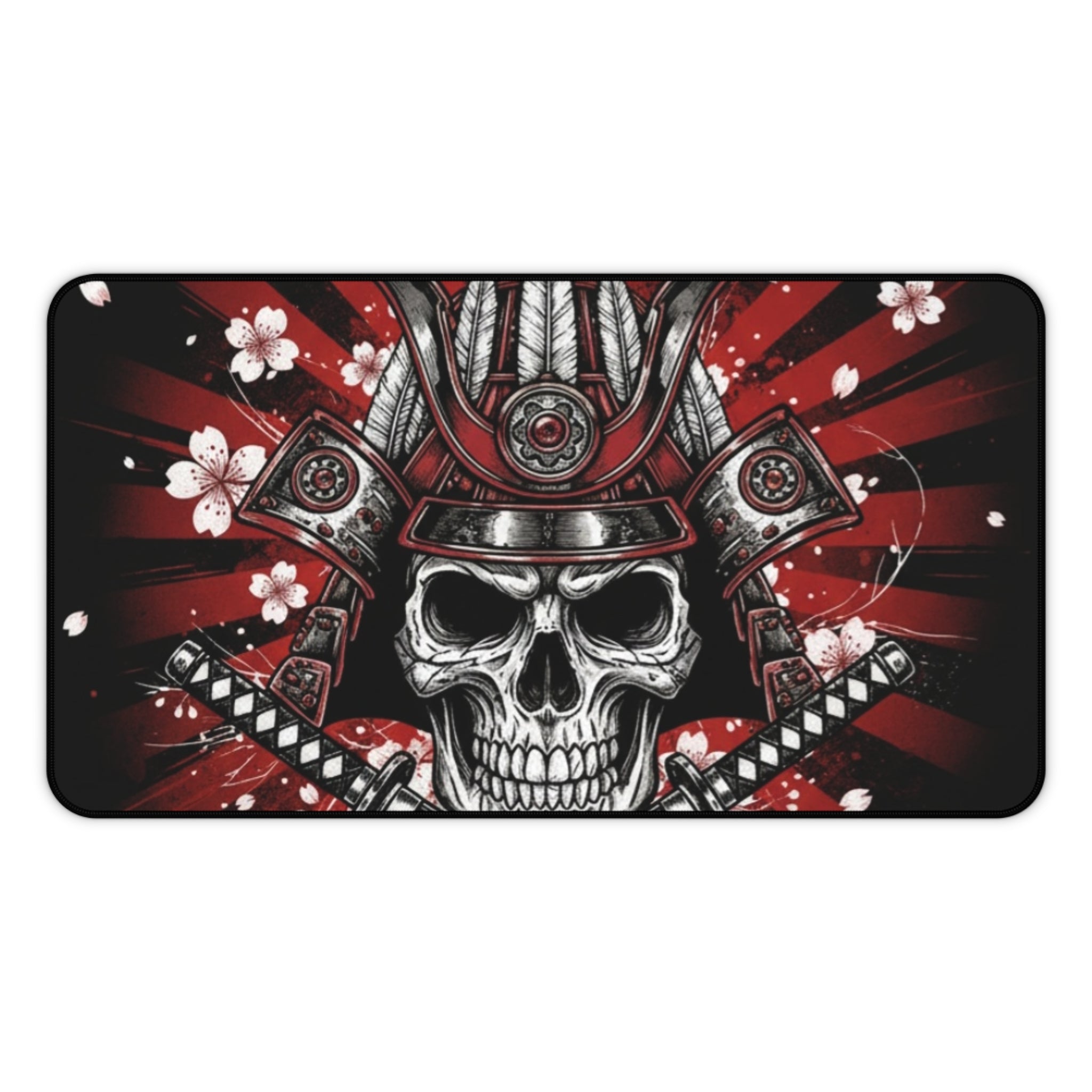 Samurai Skull Desk Mat — Red Cherry Blossom Gaming Mousepad