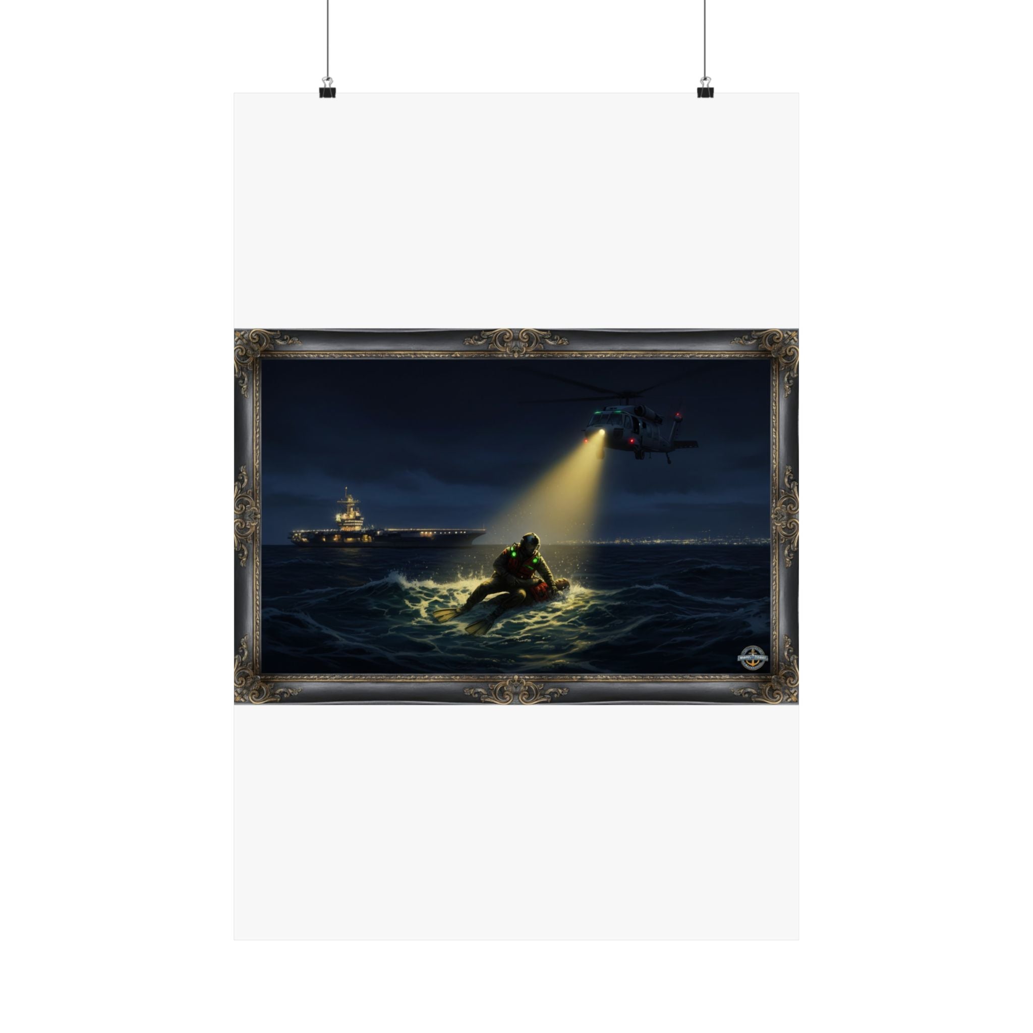 Navy SAR Rescue Night Scene Matte Poster