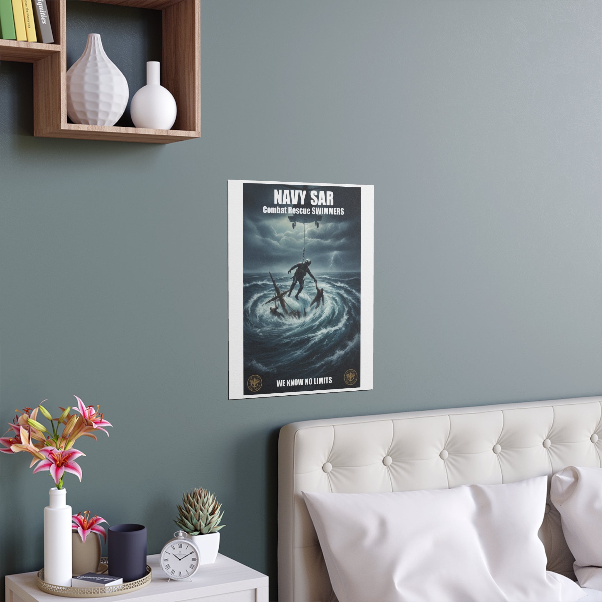 Stormy Sea Silk Poster — Dramatic Sailor Rescue Wall Art (Indoor/Outdoor)