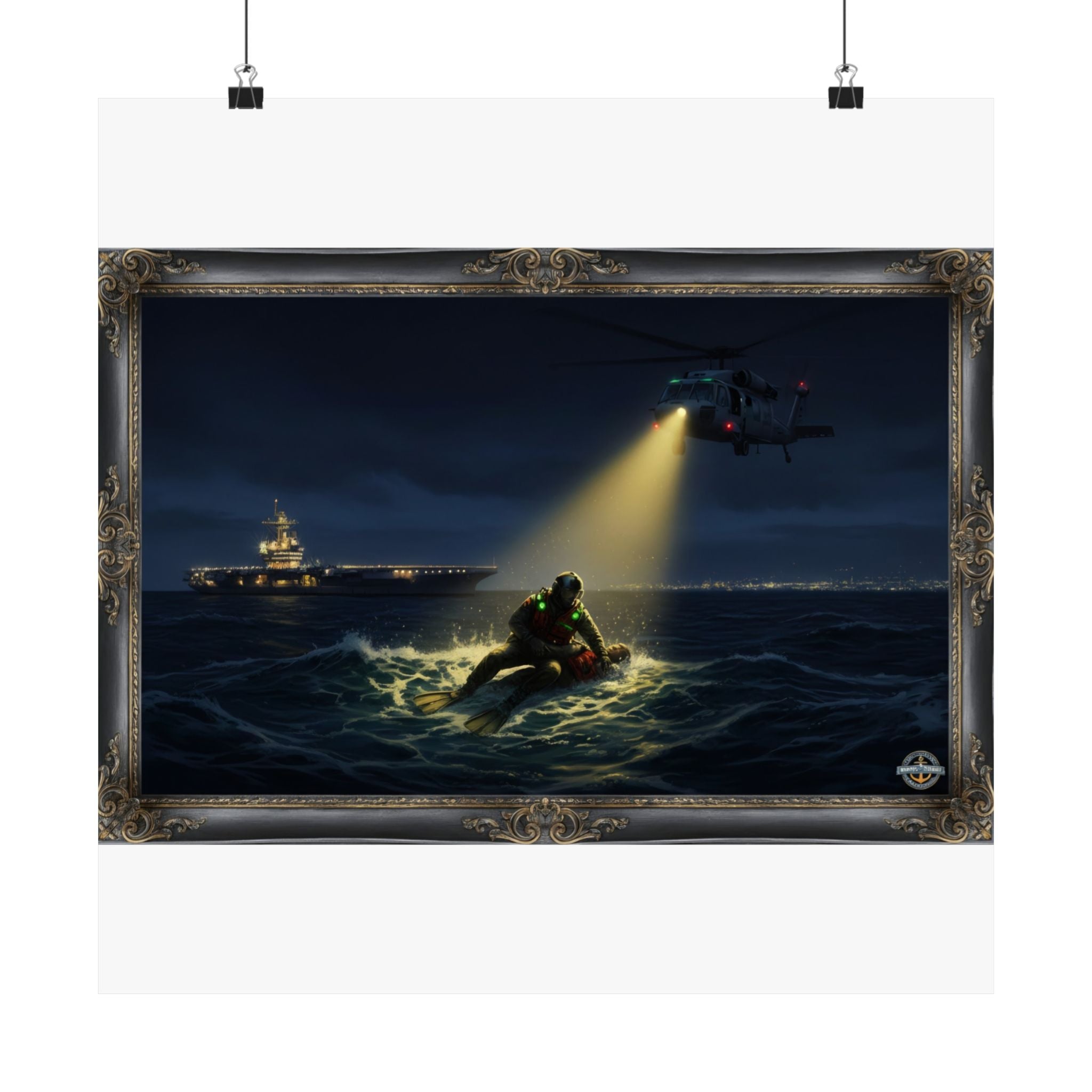 Navy SAR Rescue Night Scene Matte Poster