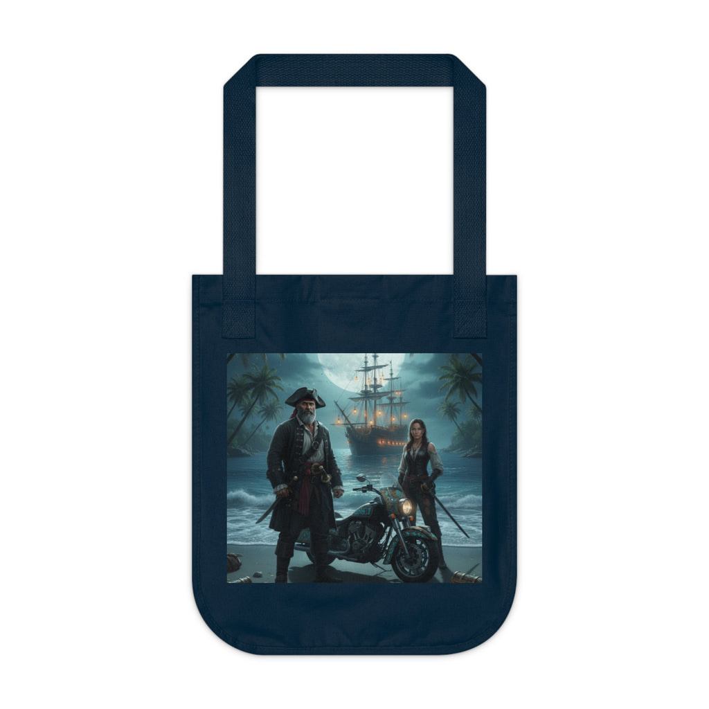 Pirate Night Motorcycle Tote — Moonlit Ship & Buccaneers Organic Canvas Bag