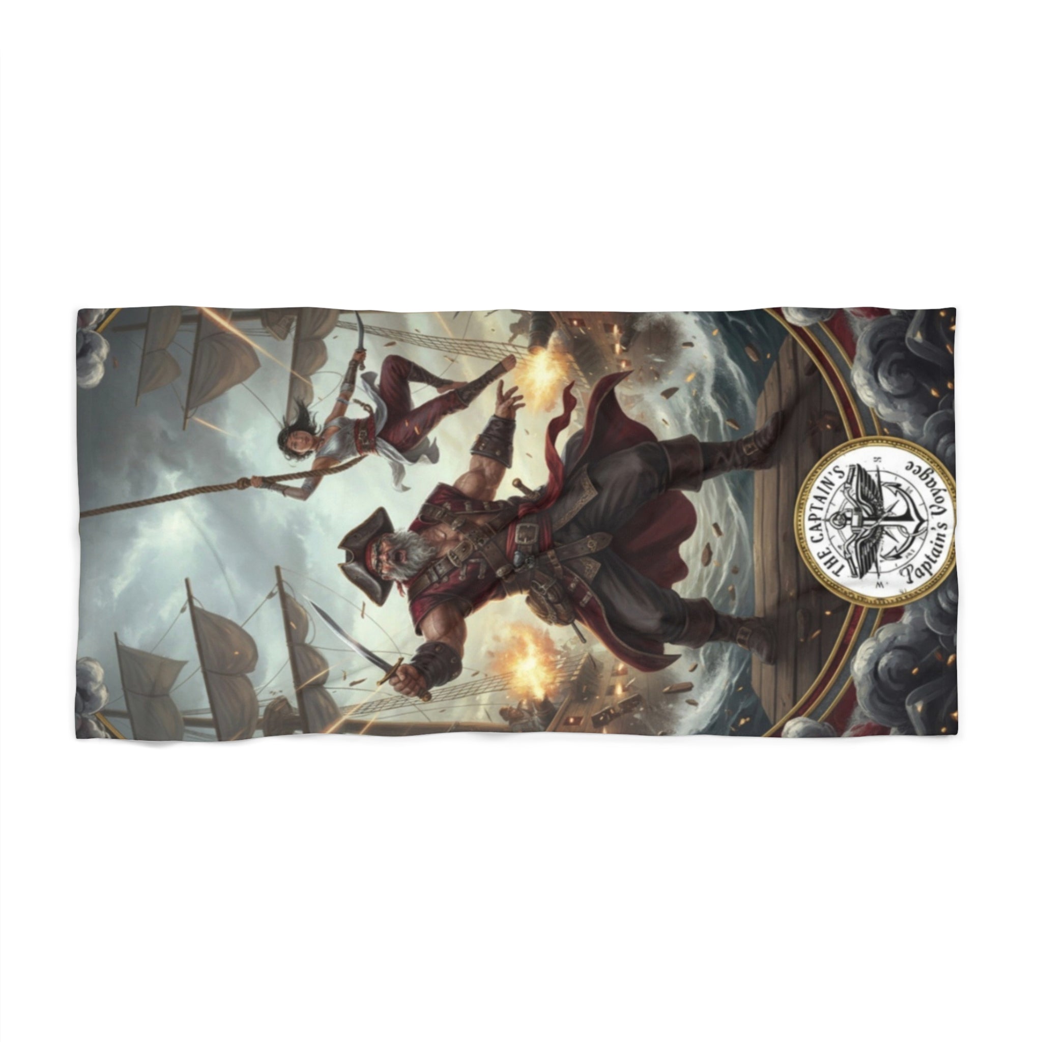 Pirate Ship Battle Beach Towel — Nautical Captain Design