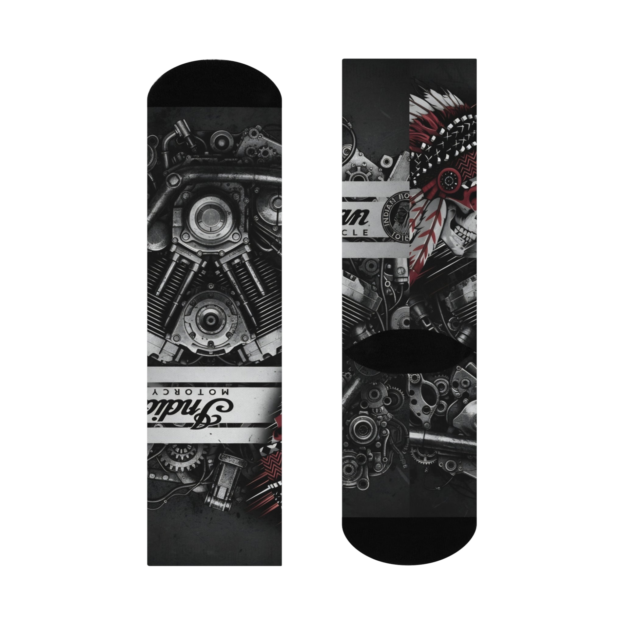 Motorcycle Engine Crew Socks — Vintage Indian Motocycle Graphic Cushioned Socks
