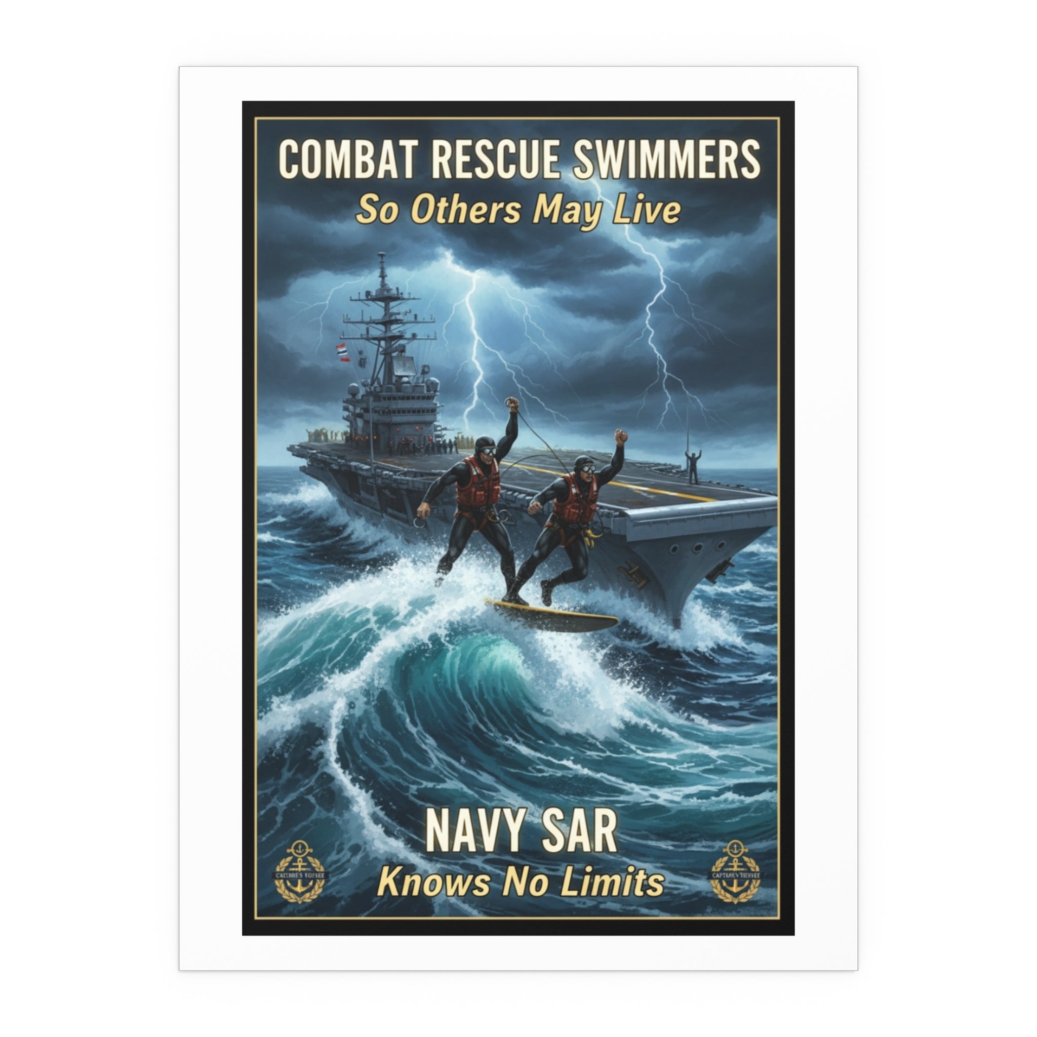 Navy Storm Surfing Silk Poster — Military Aircraft Carrier Art Print (Indoor/Outdoor)