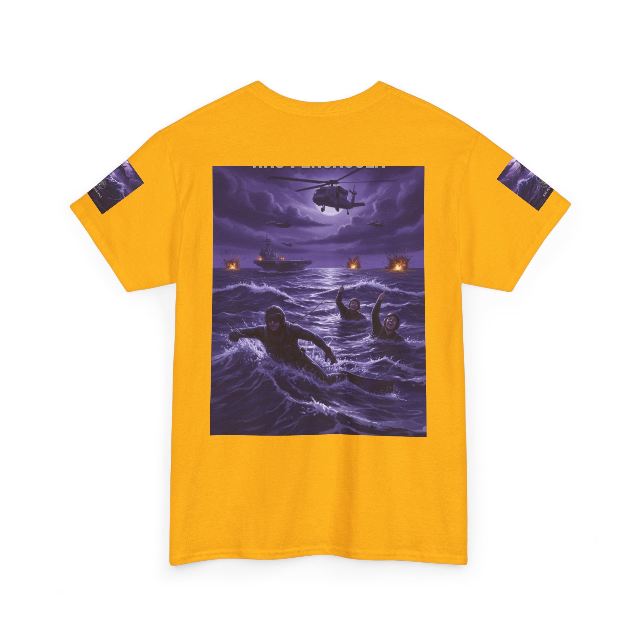 Rescue Night Tee — Purple Helicopter Sea Rescue Graphic T-Shirt