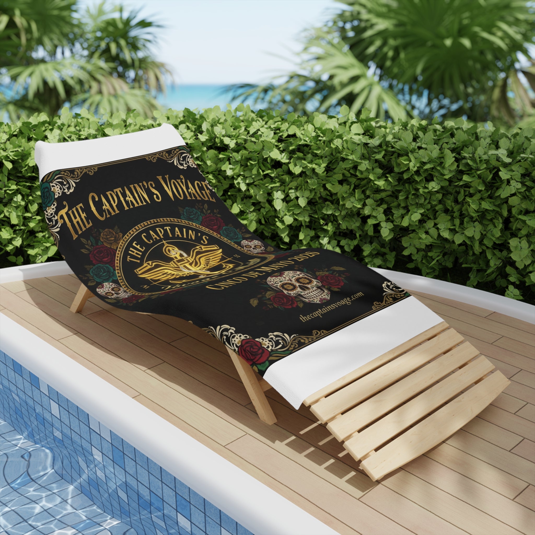 Cinco de Mayo 2026 Captain's Voyage Beach Towel — Nautical Anchor Day of the Dead Design