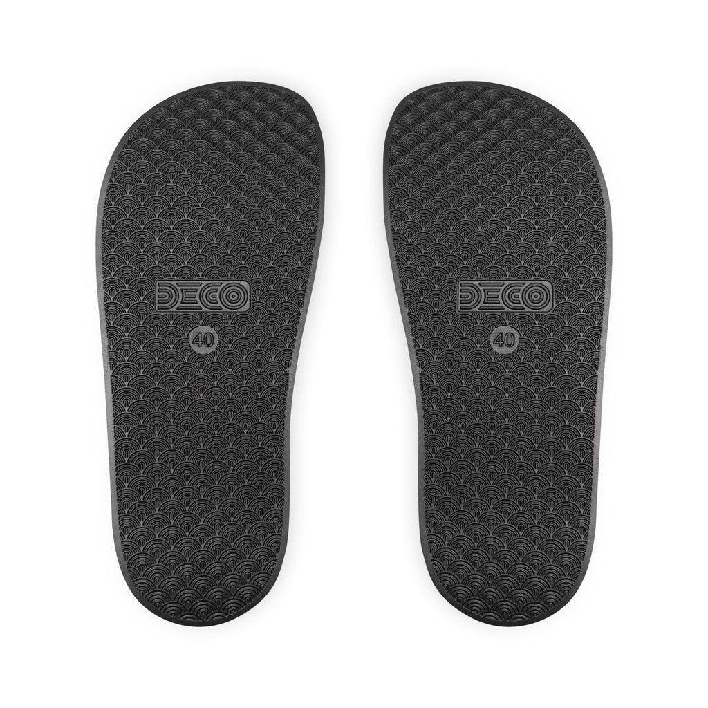 Men's Custom Slide Sandals — Removable Strap Graphic Slides (Motorcycle Emblem Design)