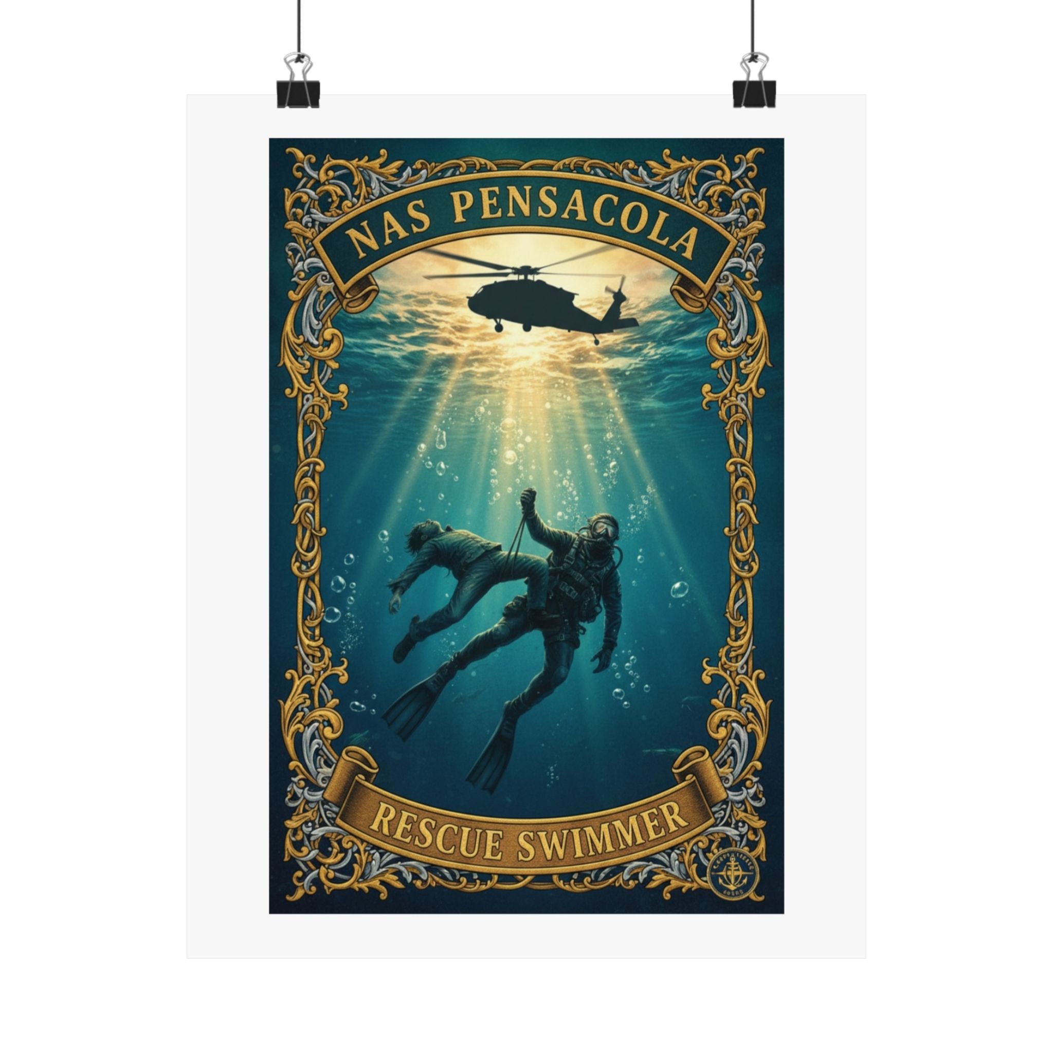 NAS Pensacola Rescue Swimmer Matte Vertical Poster — Military Diver Wall Art