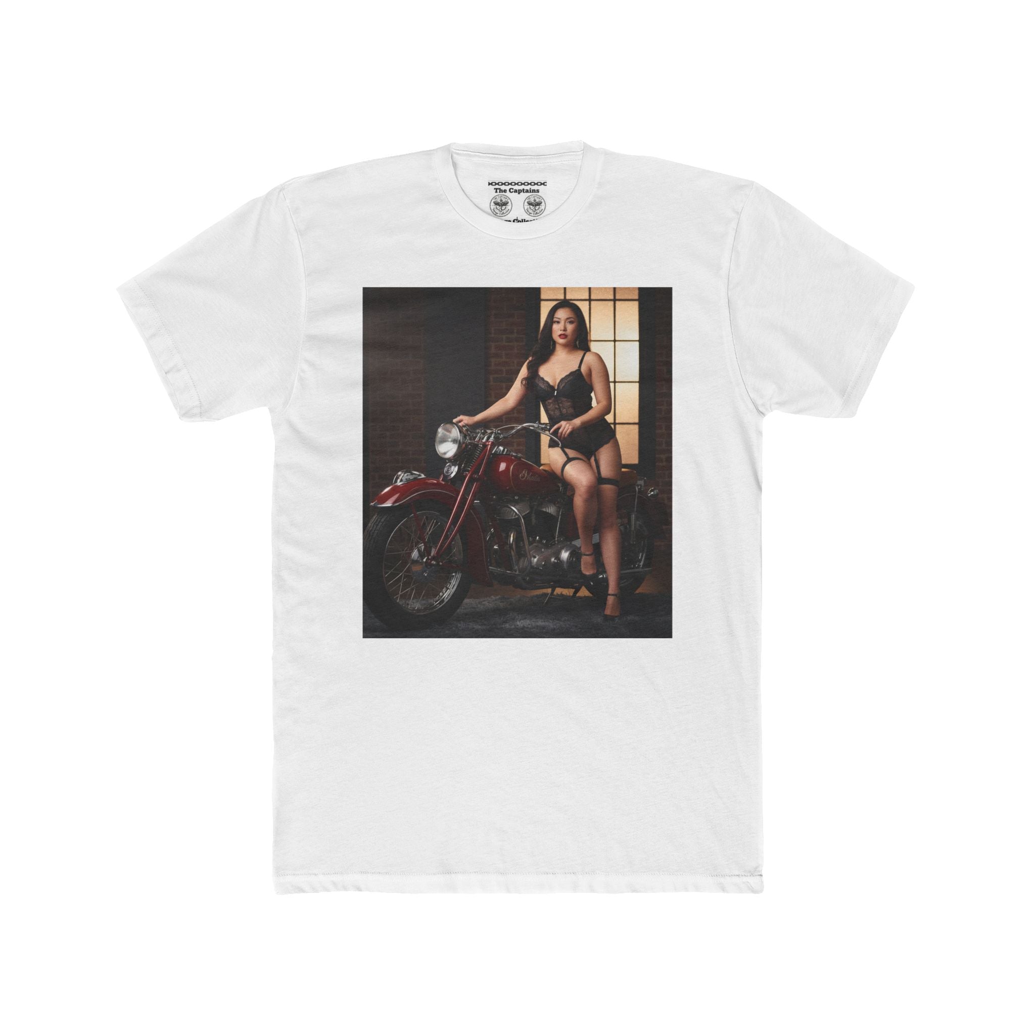 Vintage Motorcycle Pinup Tee — Retro Biker Photo Graphic T-Shirt
