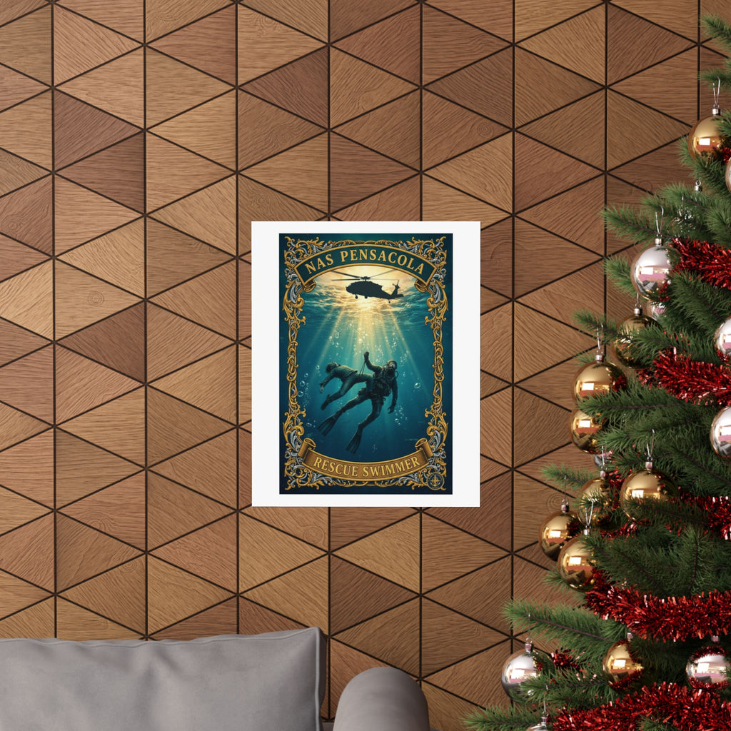 NAS Pensacola Rescue Swimmer Matte Vertical Poster — Military Diver Wall Art