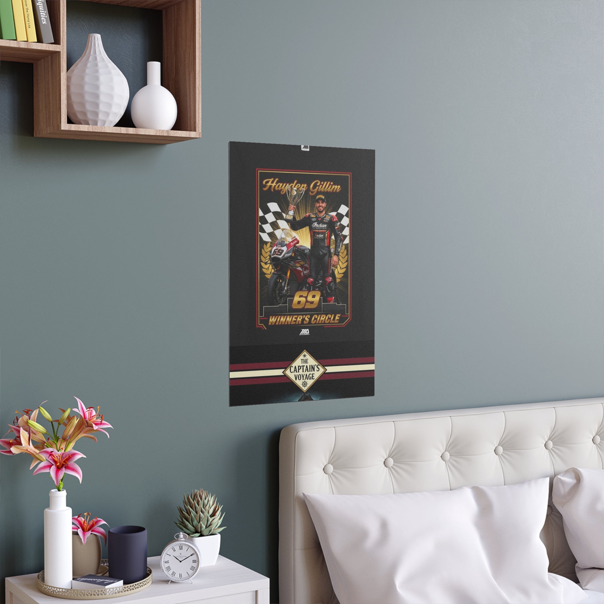Racing Champion Silk Poster — “Winner’s Circle 69” Motorcycle Wall Art (Indoor/Outdoor)
