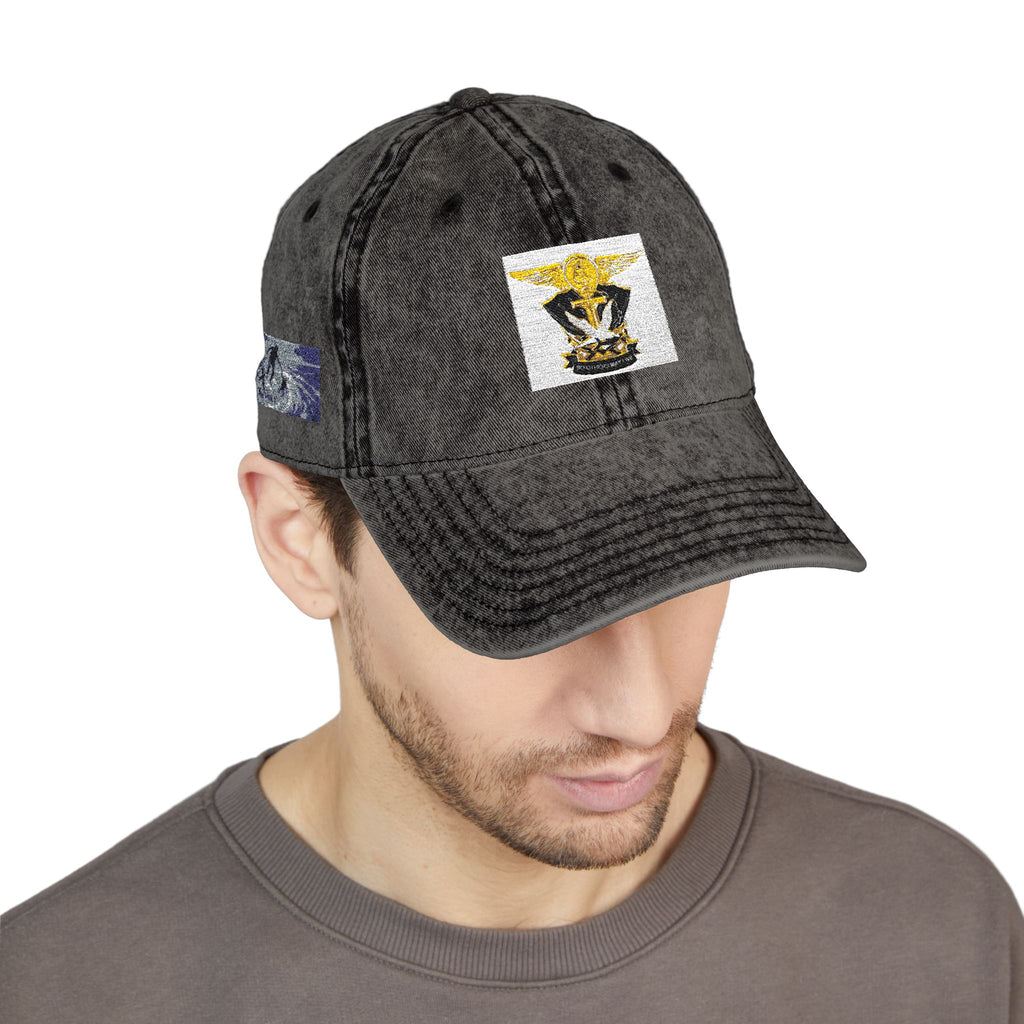 Vintage Embroidered Cap with Tiger Patch — Distressed Red Baseball Hat