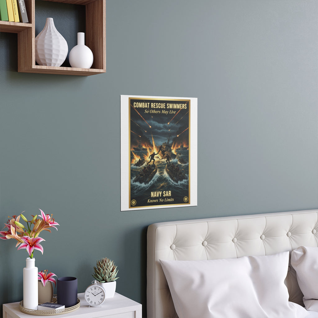 Combat Rescue Swimmers Silk Poster — 'So Others May Live' Navy SAR Wall Art