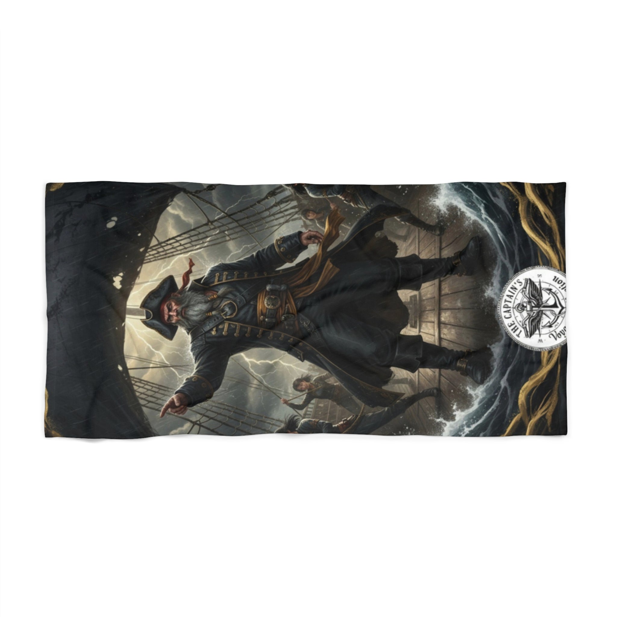 Pirate Captain Beach Towel — Vintage Shipwreck Nautical Design