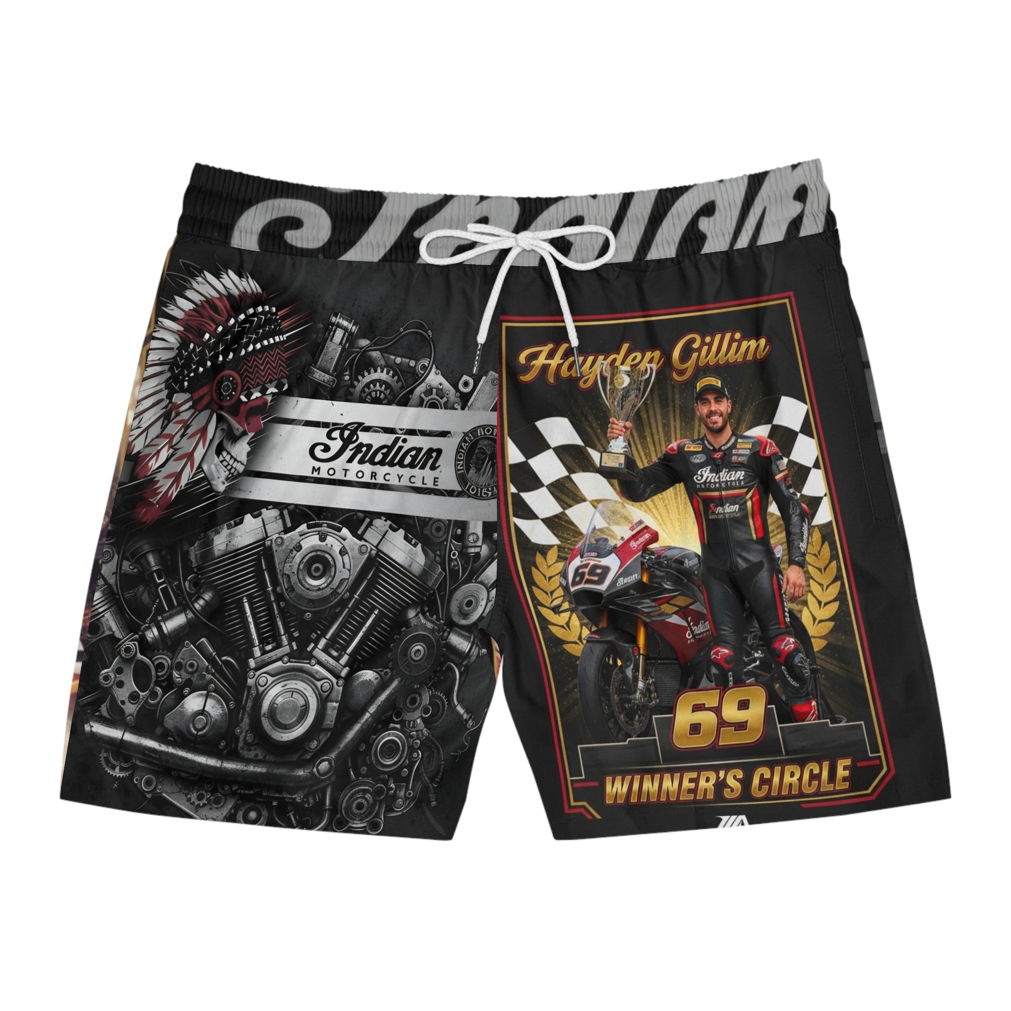 Winner's Circle 69 Racing Swim Shorts — Hayden Gillim Indian Motorcycle AOP
