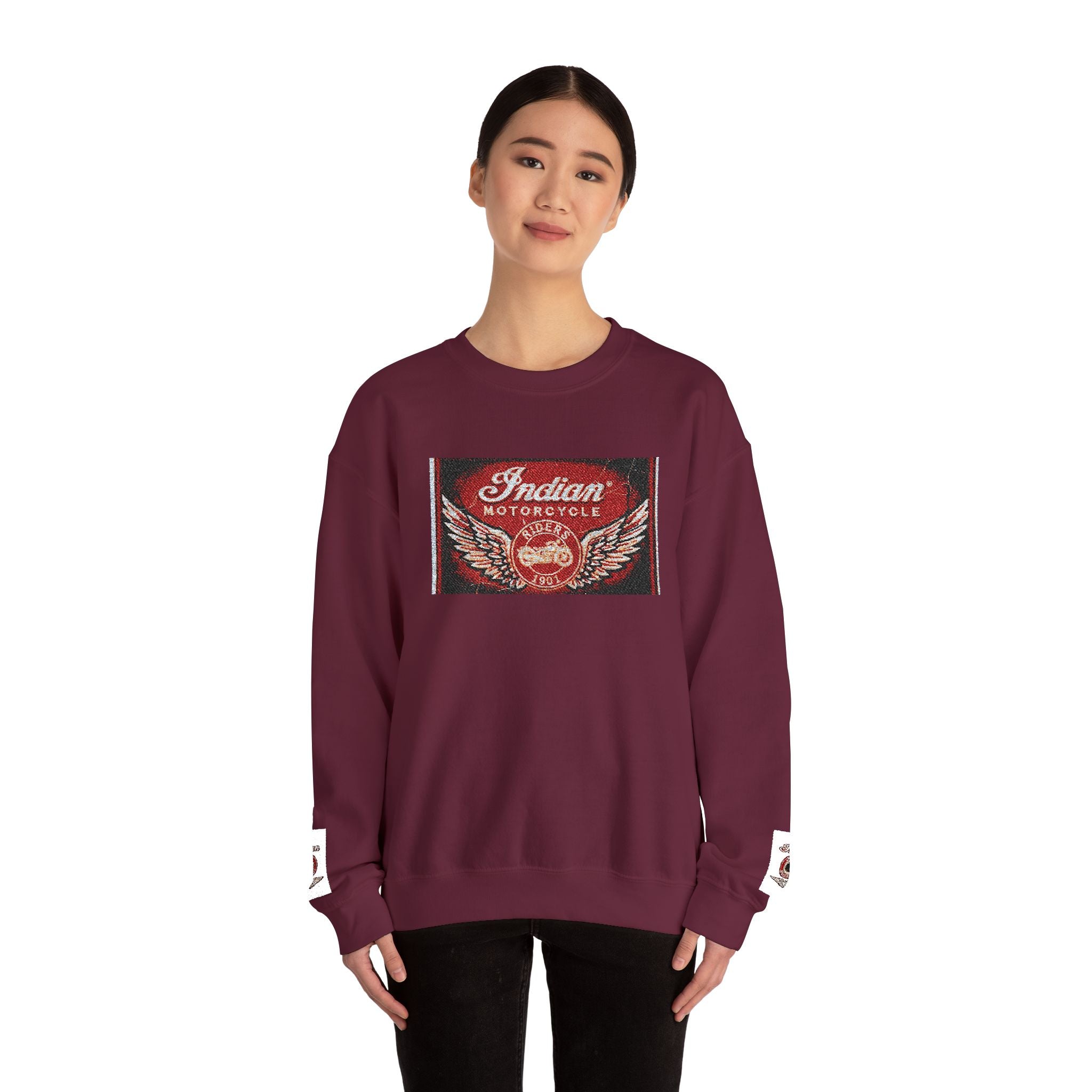 Vintage Motorcycle Crewneck Sweatshirt — 'Indian Motorcycles' Winged Logo