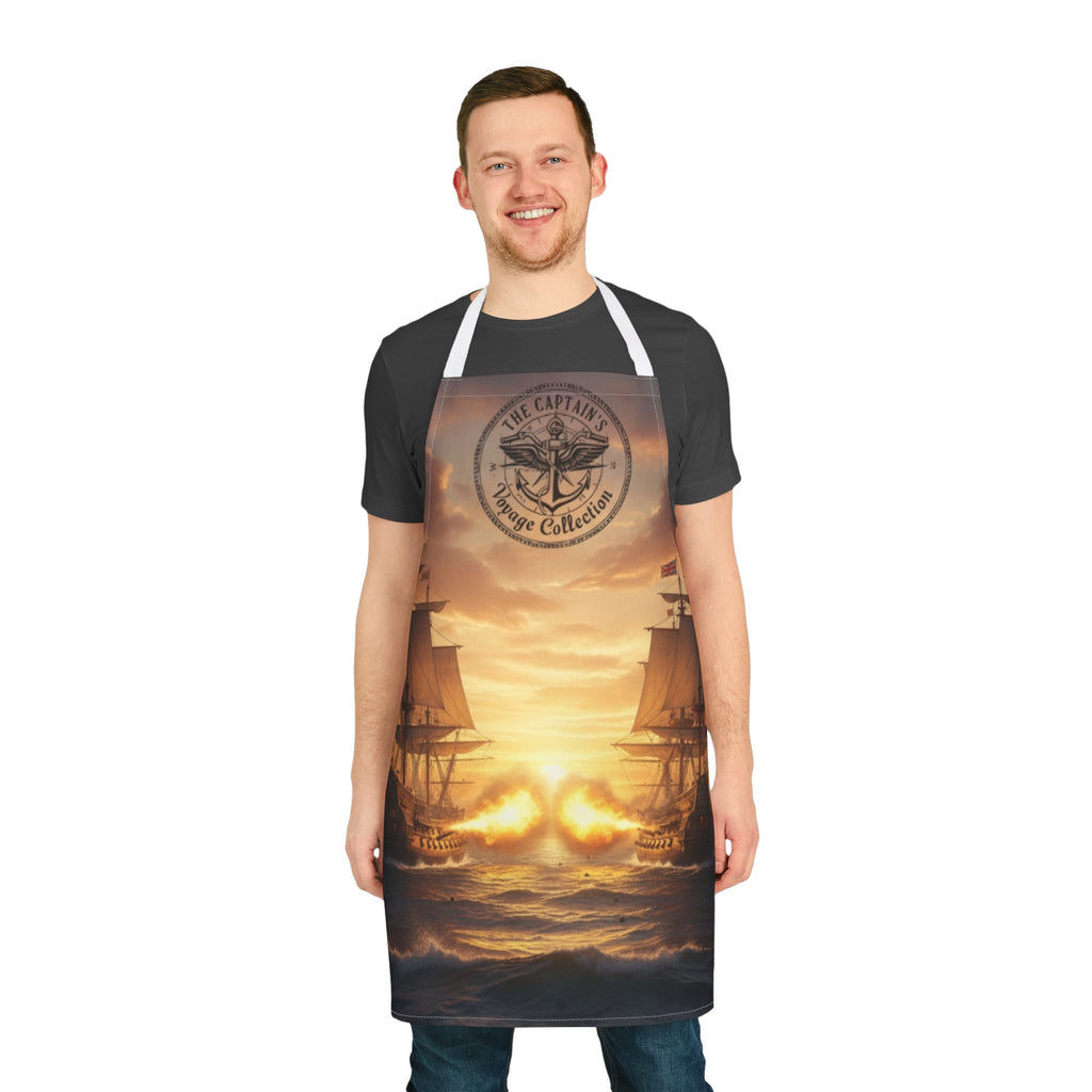 Nautical Sunset Ship Apron — Vintage Pirate Captain Kitchen Apron