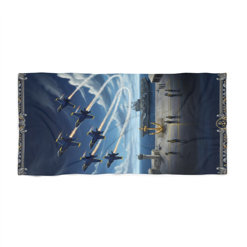 Aviation Show Beach Towel — Blue Angels Jet Flyover Design