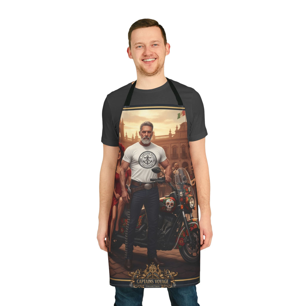 Captain’s Voyage Biker Apron — Vintage Motorcycle Chef Apron with Rider & Pin-Up Design