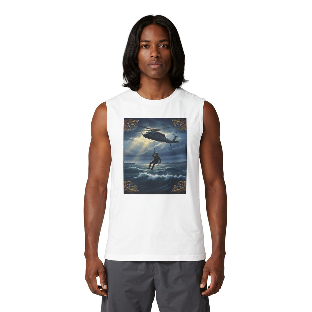 Navy Rescue Helicopter Muscle Tank — '2nd Option: FAFO' Military Search & Rescue Shirt
