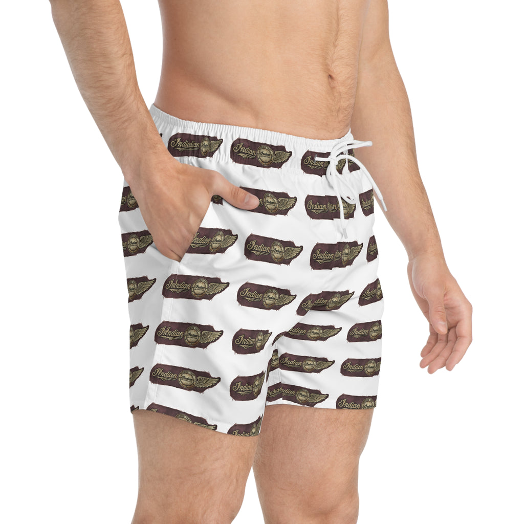 Vintage Cigarette Pack Swim Trunks – Retro Patterned Beach Shorts