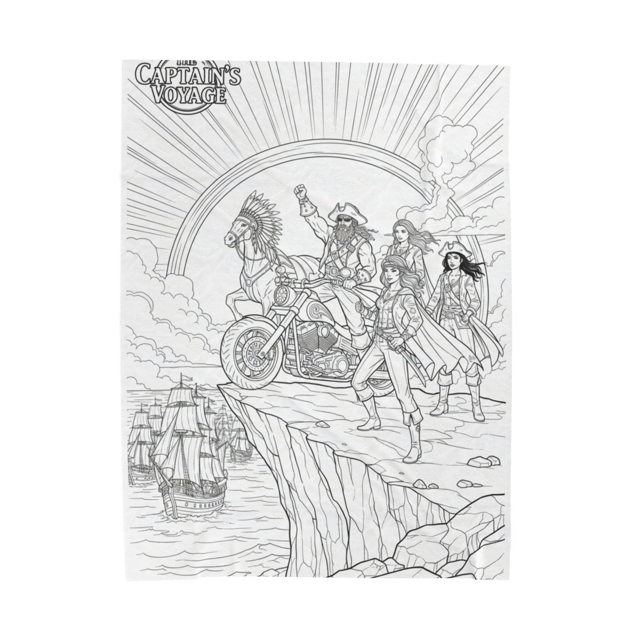 Pirate Crew Adventure Velveteen Plush Blanket — Illustrated Biker-Pirate Scene