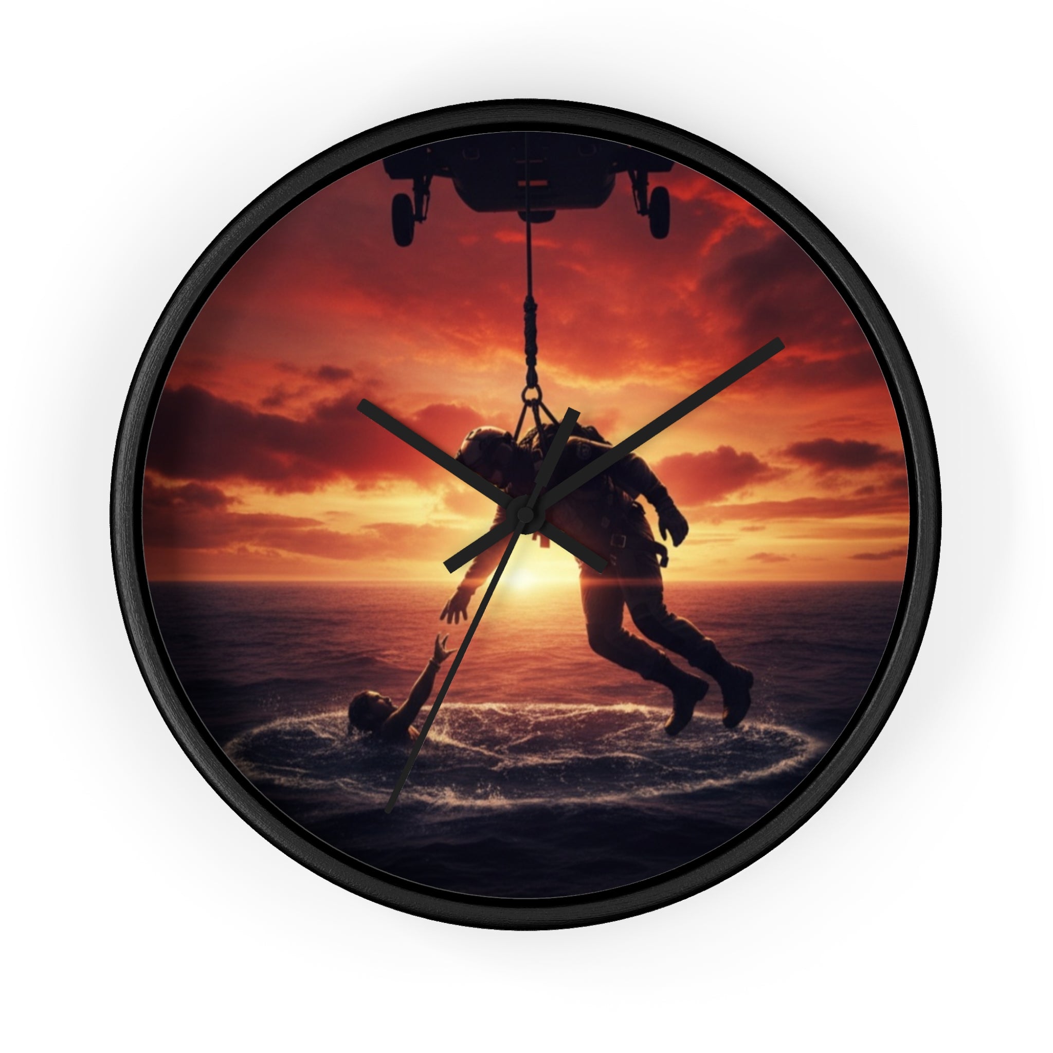 Wall Clock — Dramatic Rescue Helicopter Sunset Clock for First Responders & Military