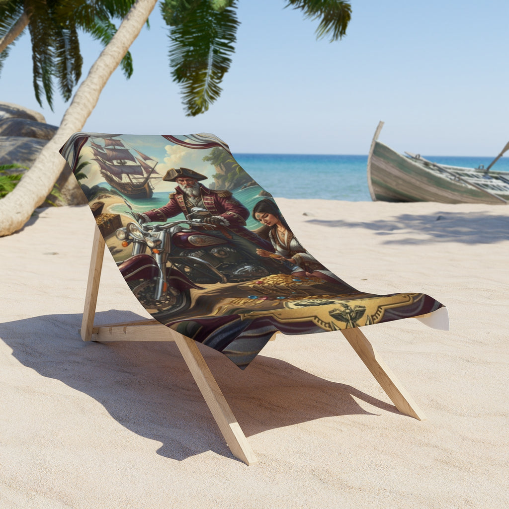 Pirate Treasure Beach Towel — Vintage Biker & Buccaneer Design