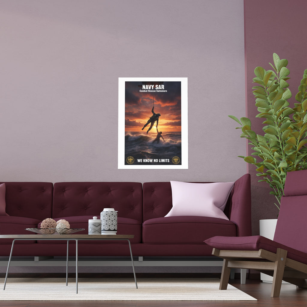 Navy SAR Combat Rescue Swimmers Silk Poster — “We Know No Limits” Indoor/Outdoor Wall Art