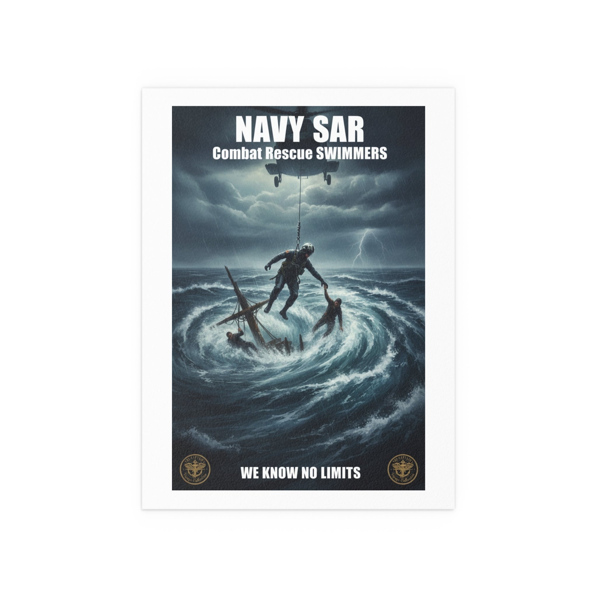 Stormy Sea Silk Poster — Dramatic Sailor Rescue Wall Art (Indoor/Outdoor)