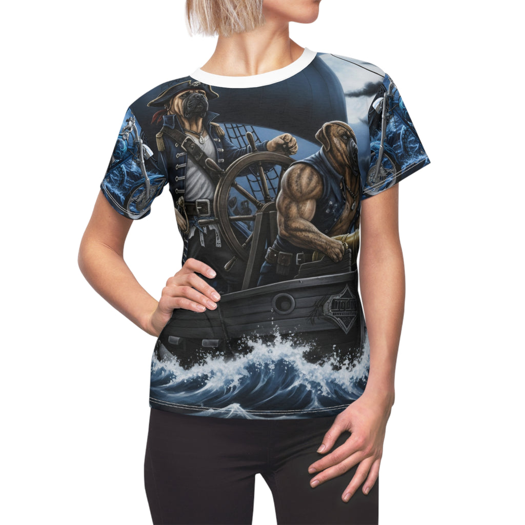 Pirate Ship Women's Tee — Nautical Bulldog Crew Graphic All-Over Print